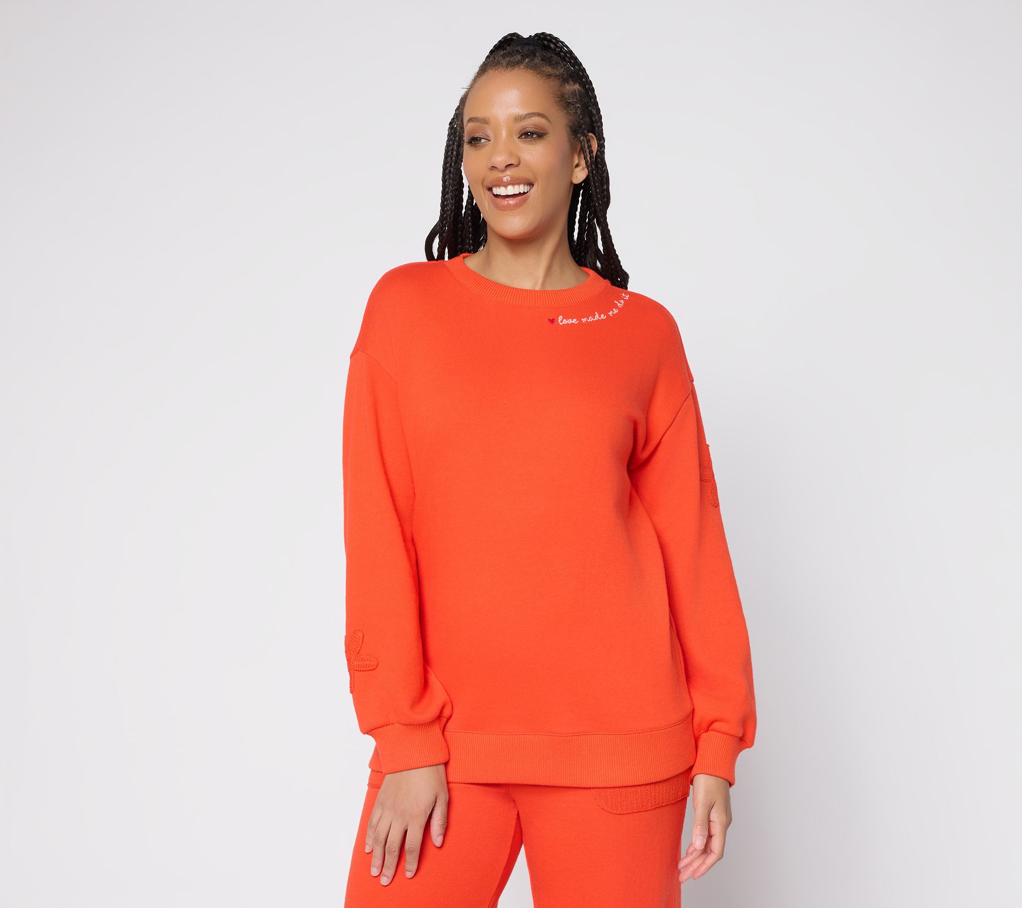 "As Is" Peace Love World French Terry Sweatshirt with Crochet Detail