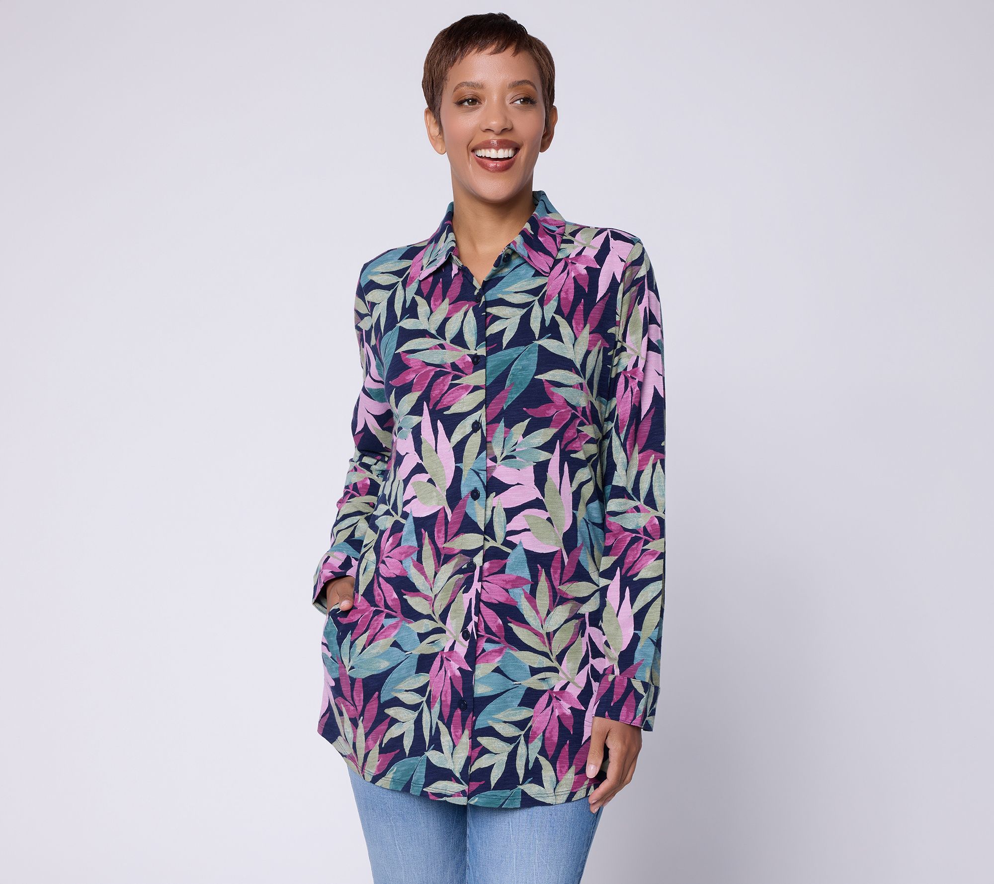 "As Is" Denim & Co. Printed Regular Printed Cotton Slub Shirt