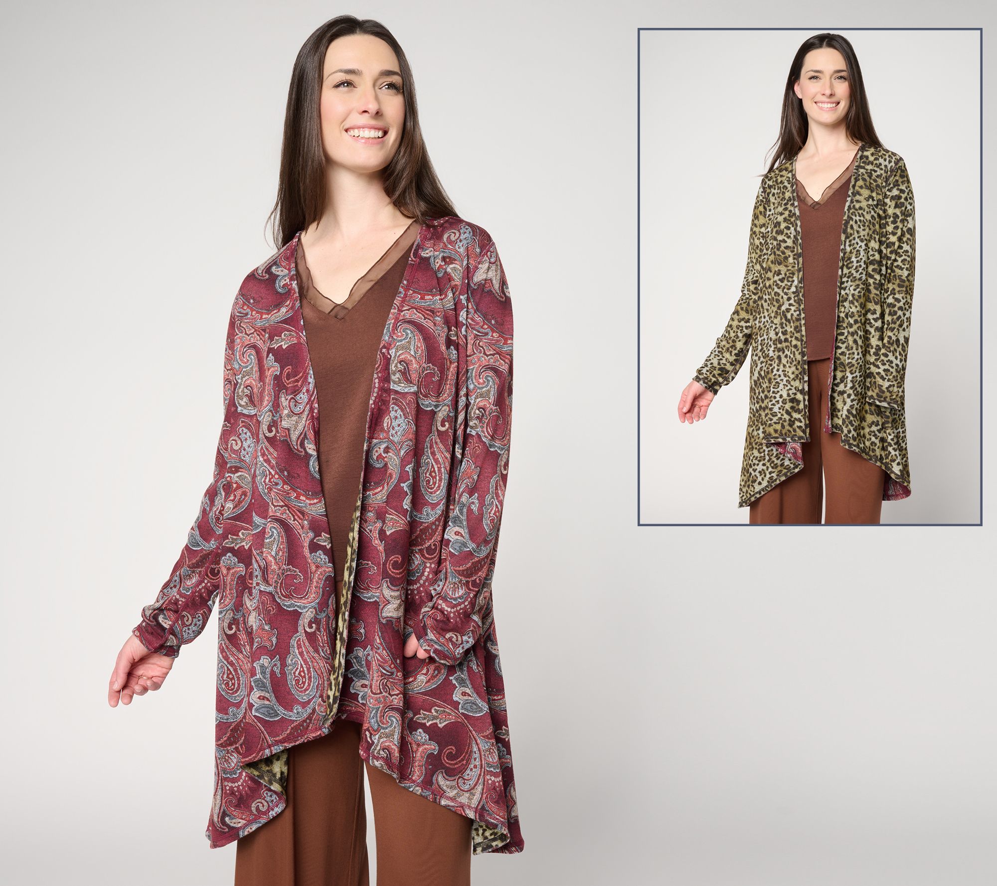 "As Is" Women with Control Open Front Reversible Wrap Cardigan