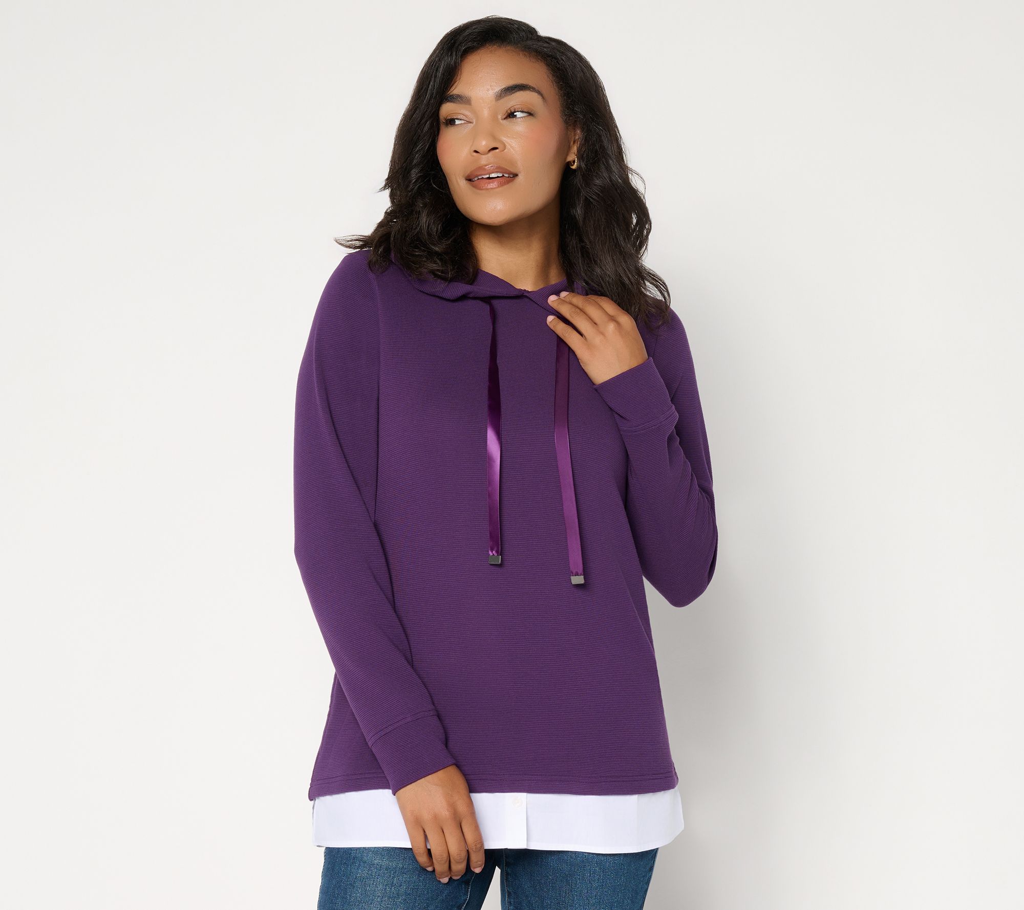  Denim & Co. Scuba Ottoman Cowl Neck Long Sleeve Twofer Top