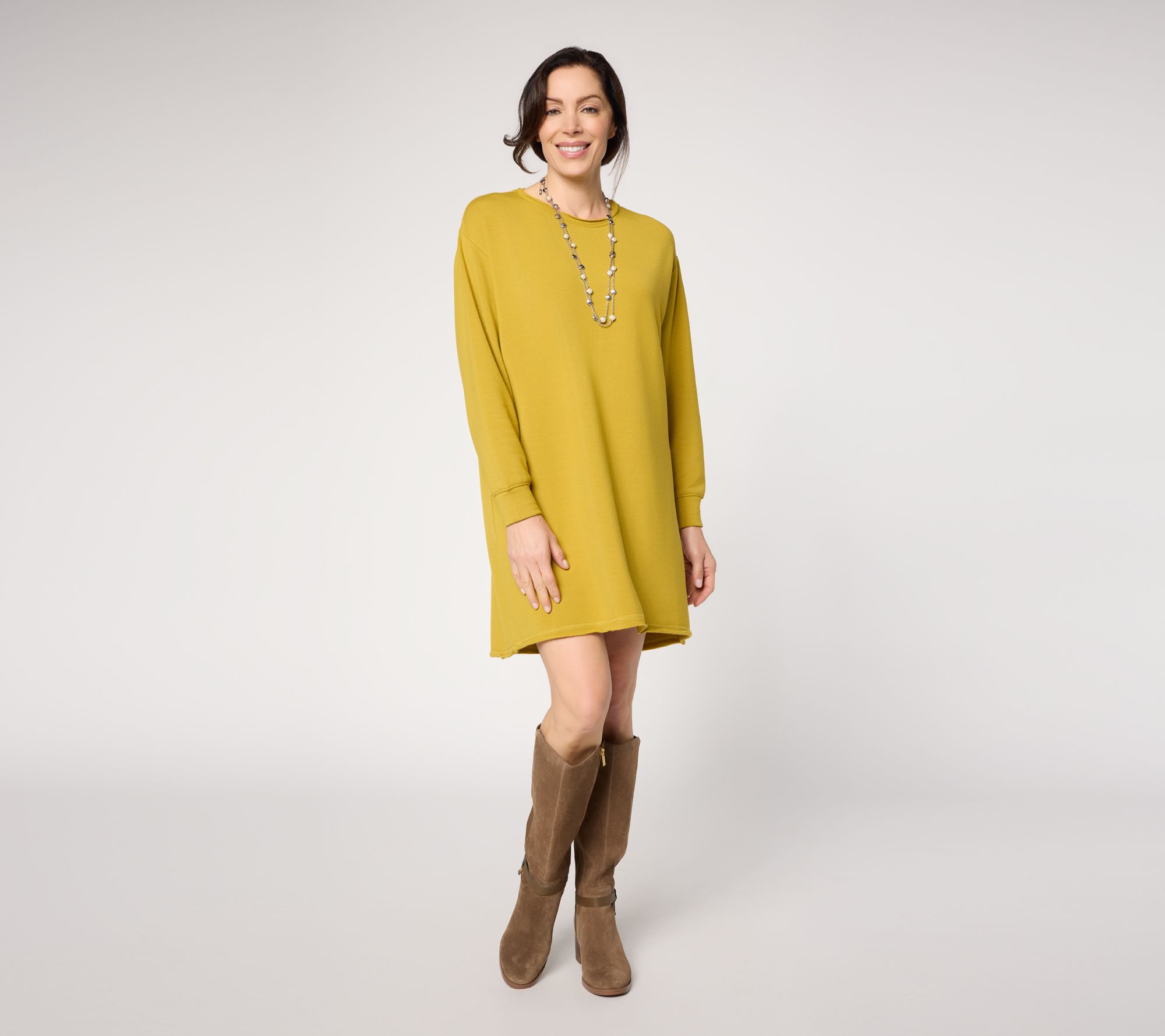  Aimee Kestenberg Fleece Back Drop Shoulder Hi-Low Dress