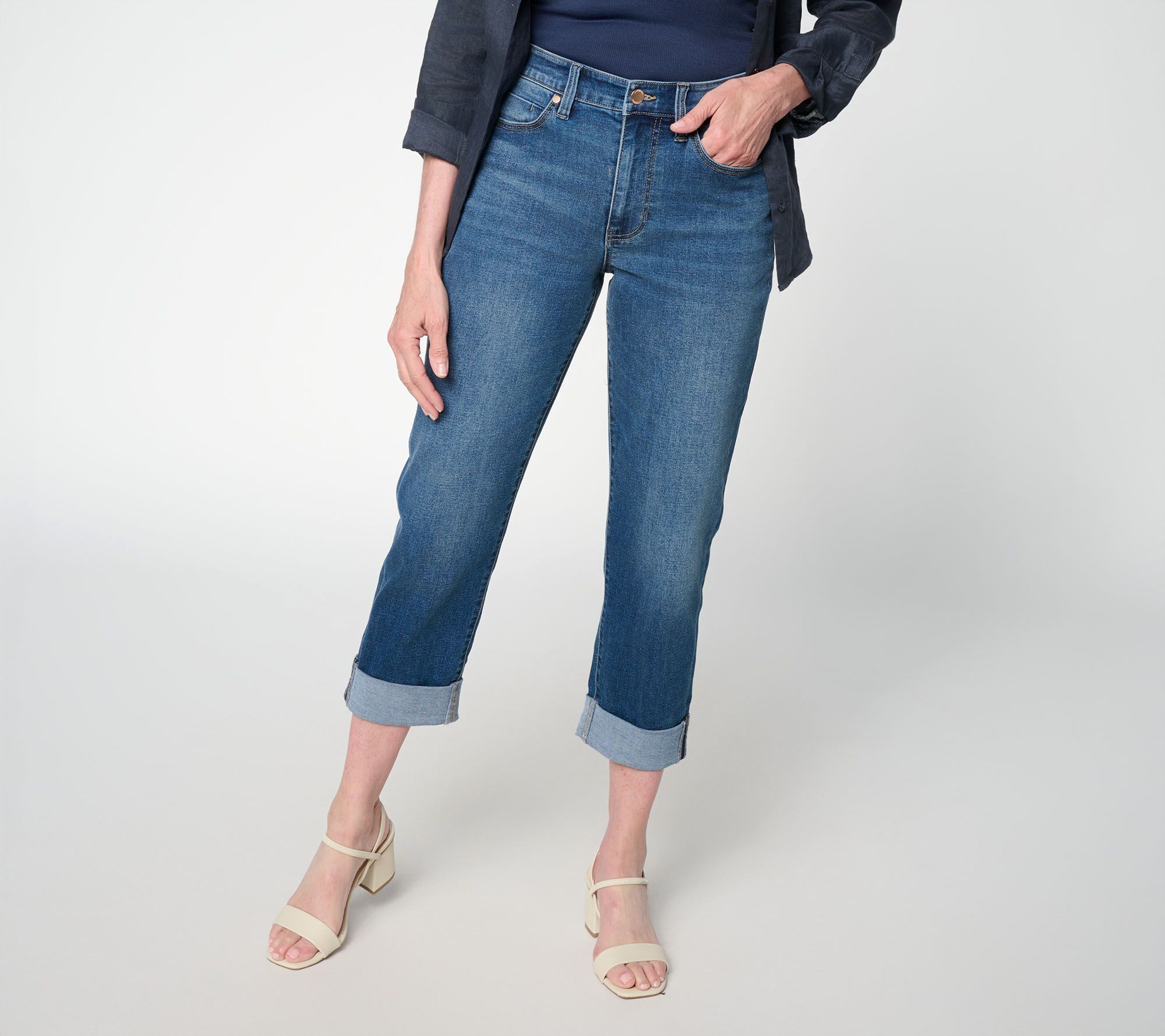"As Is" Liverpool Los Angeles Crop Jeans with Wide Roll Cuff