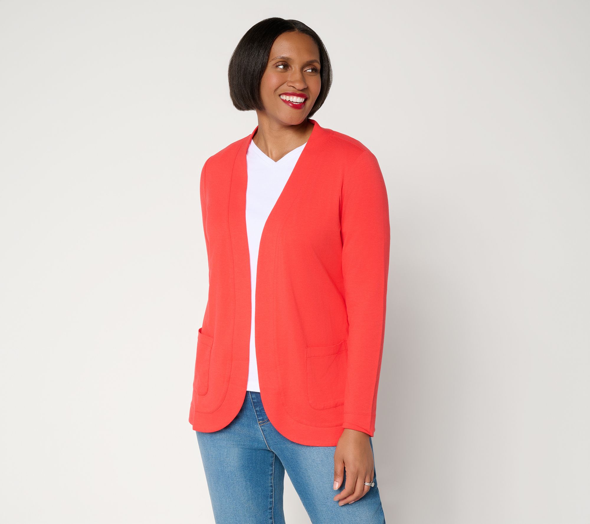 "As Is" Denim & Co. Essentials So Soft Jersey Open Front Cardigan