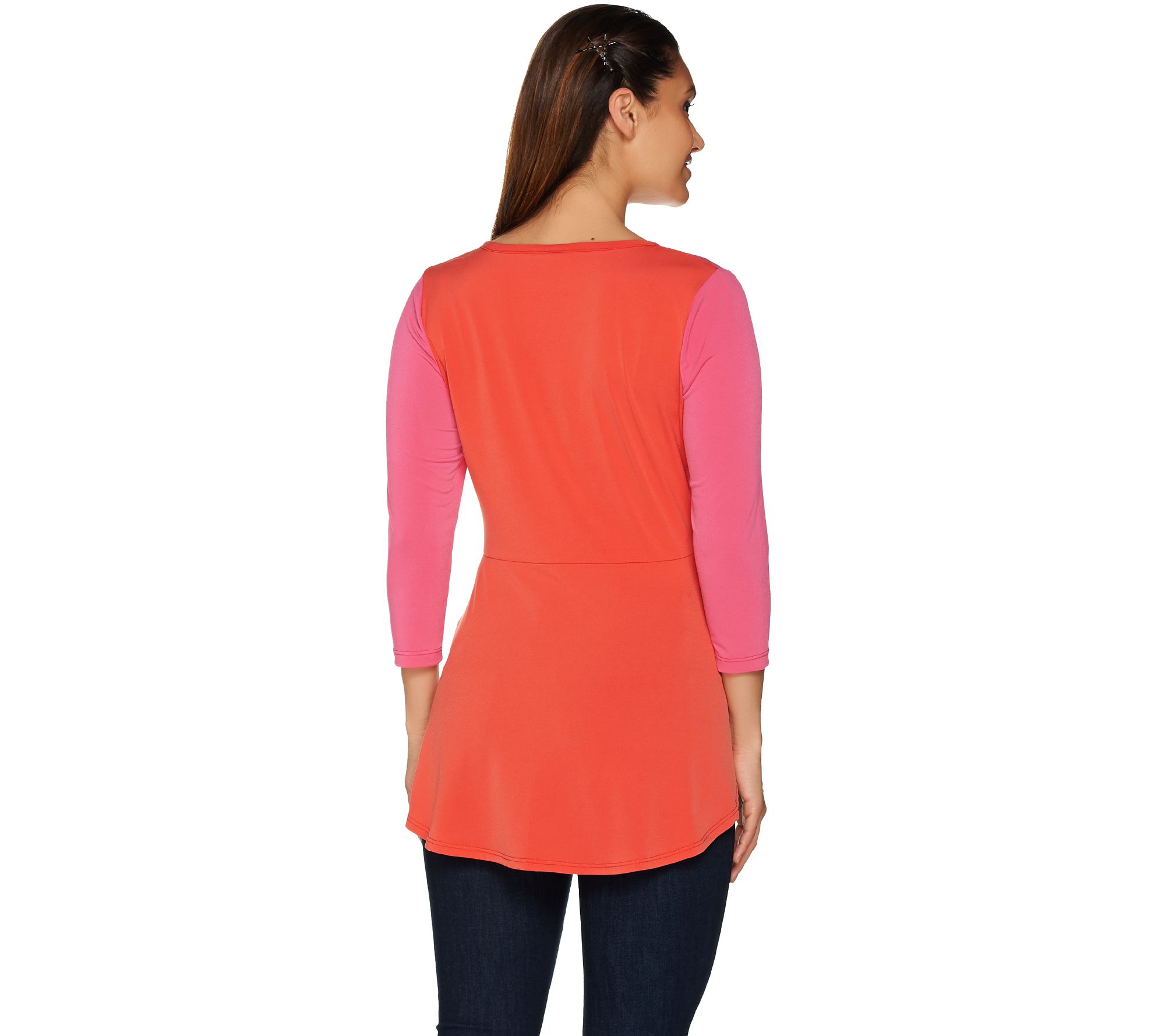 As Is Susan Graver Liquid Knit 3 4 Sleeve Colorblock Top