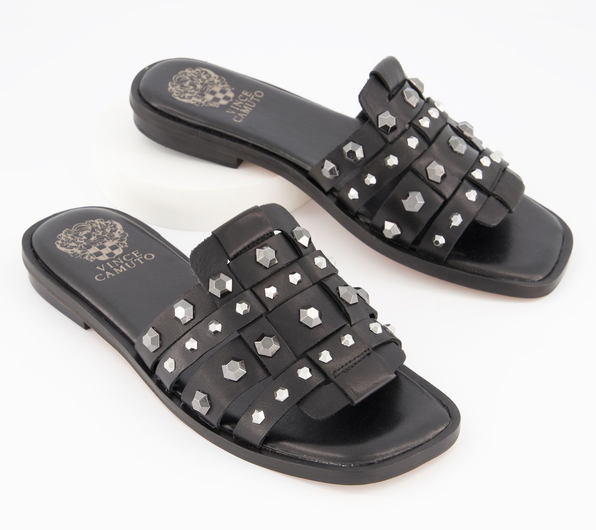 "As Is" Vince Camuto Studded Leather Slide Sandals - Neverna