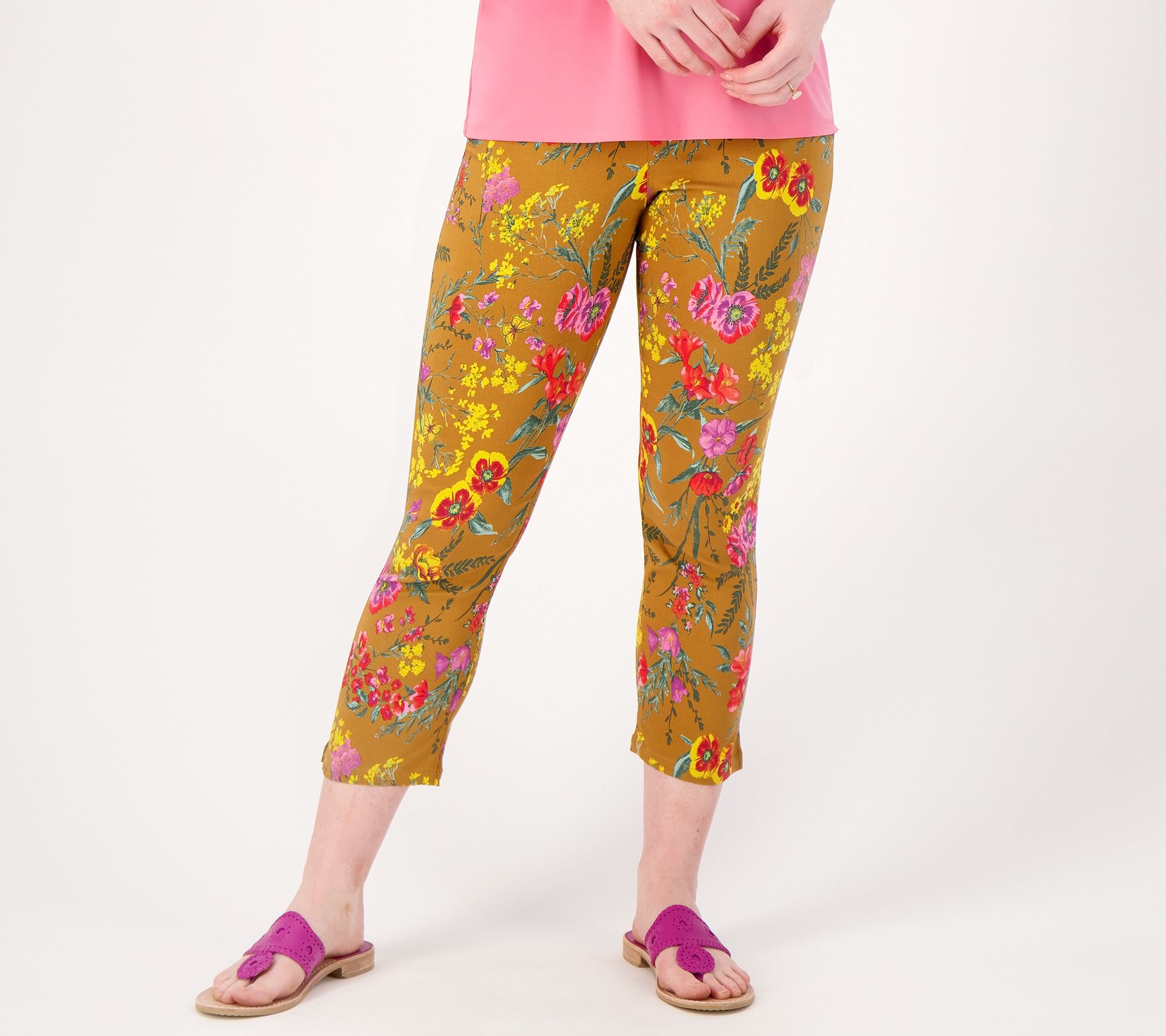 Susan Graver Petite Printed Uptown Stretch Pull-On Crop Pants