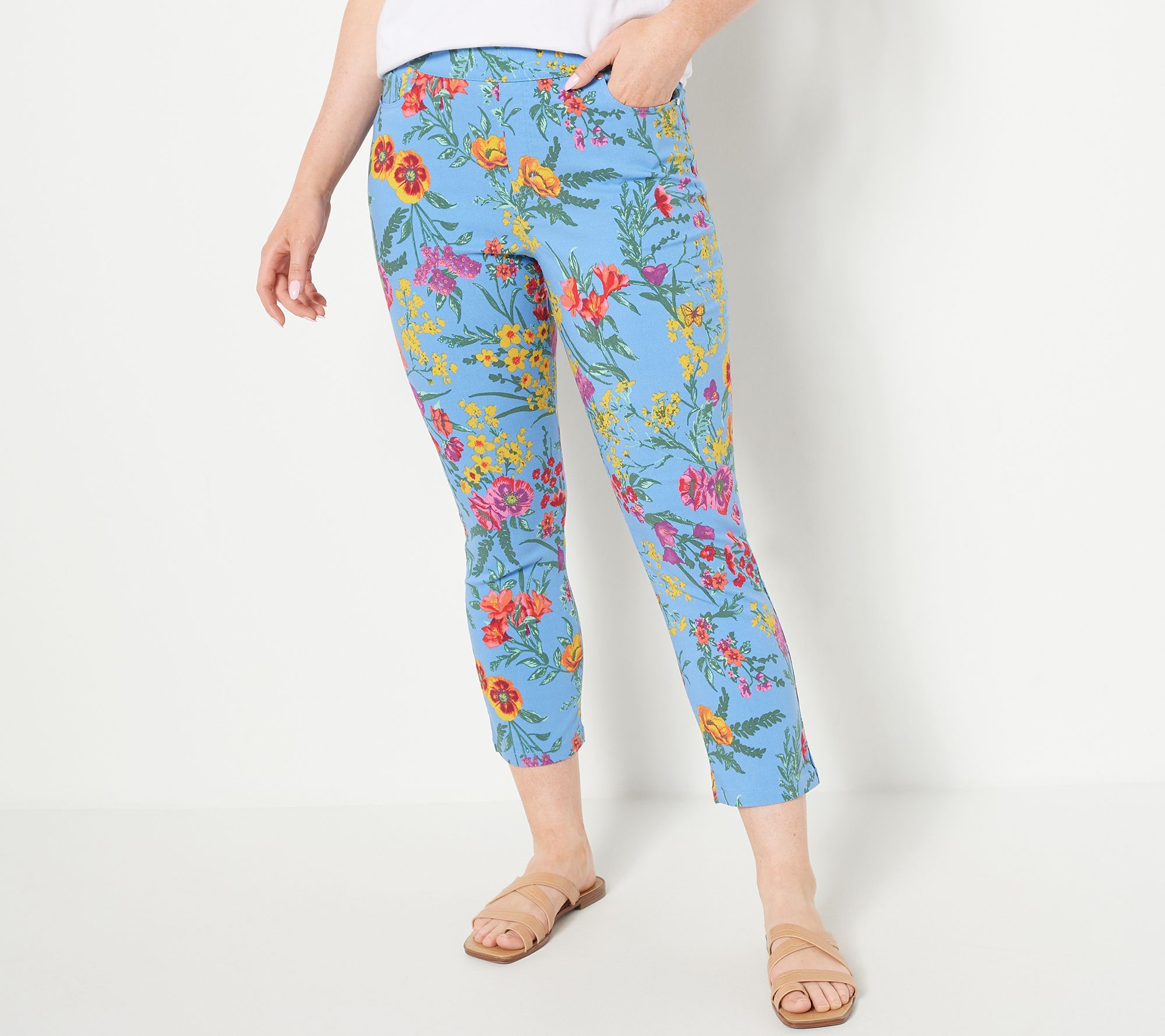Susan Graver Petite Printed Uptown Stretch Pull-On Crop Pants