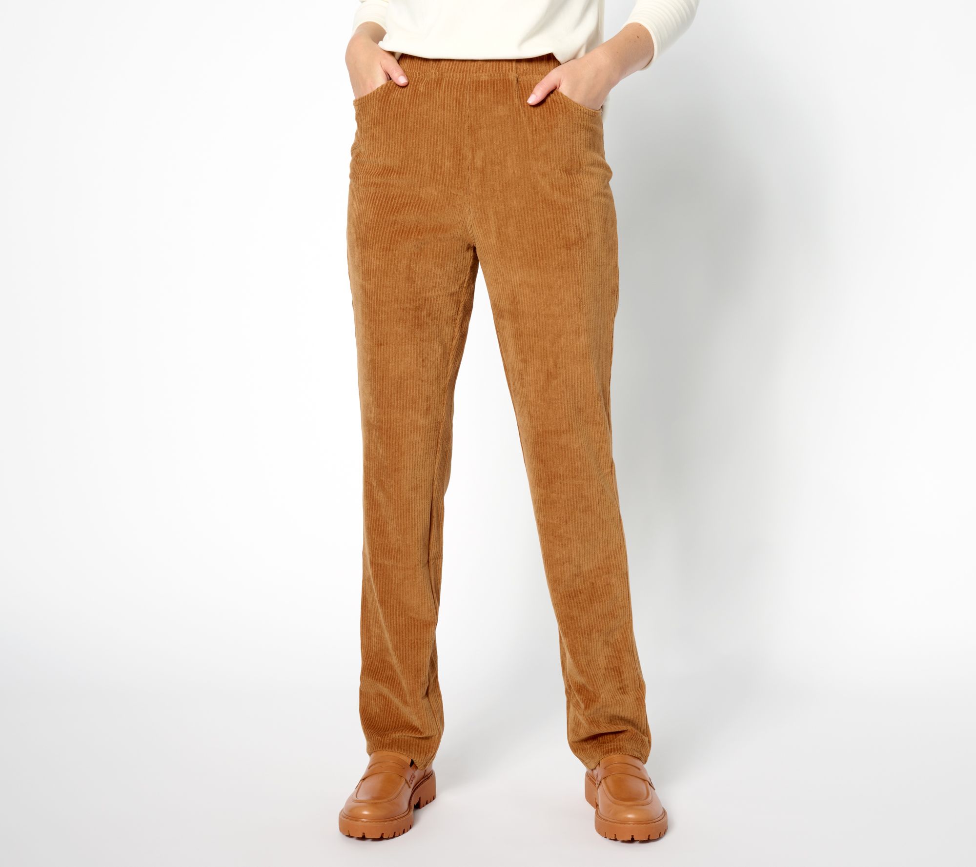 "As Is" Quacker Factory Regular Corduroy Straight Leg Pants w/Pockets