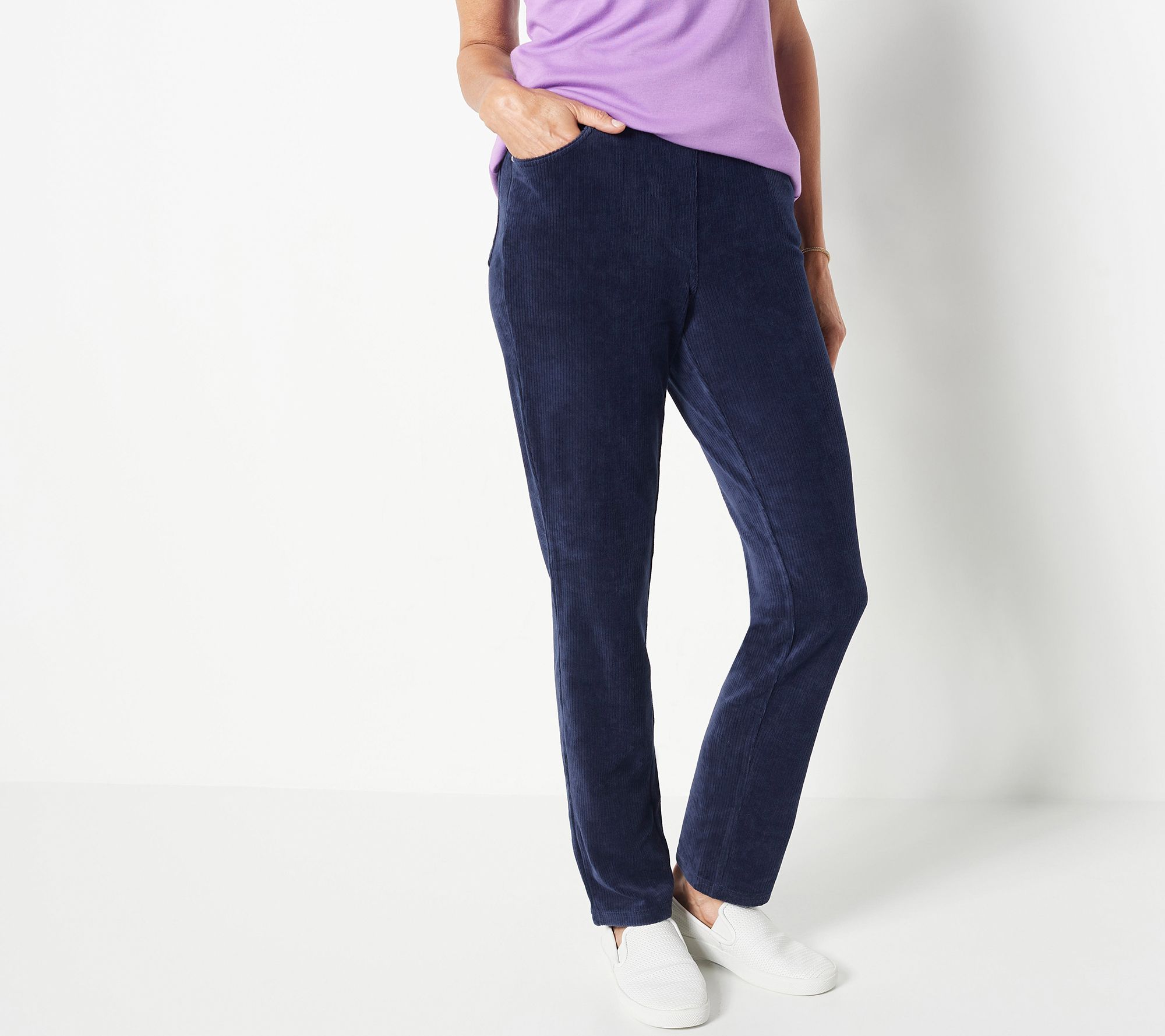 "As Is" Quacker Factory Regular Corduroy Straight Leg Pants w/Pockets