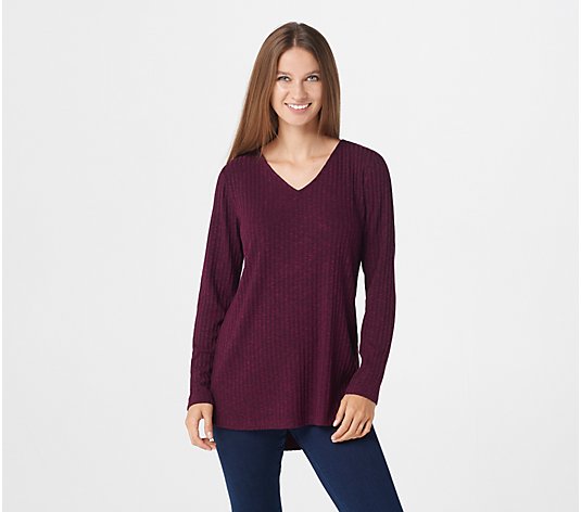 Susan Graver Ribbed Sweater Knit Tunic with Hi-Low Hem