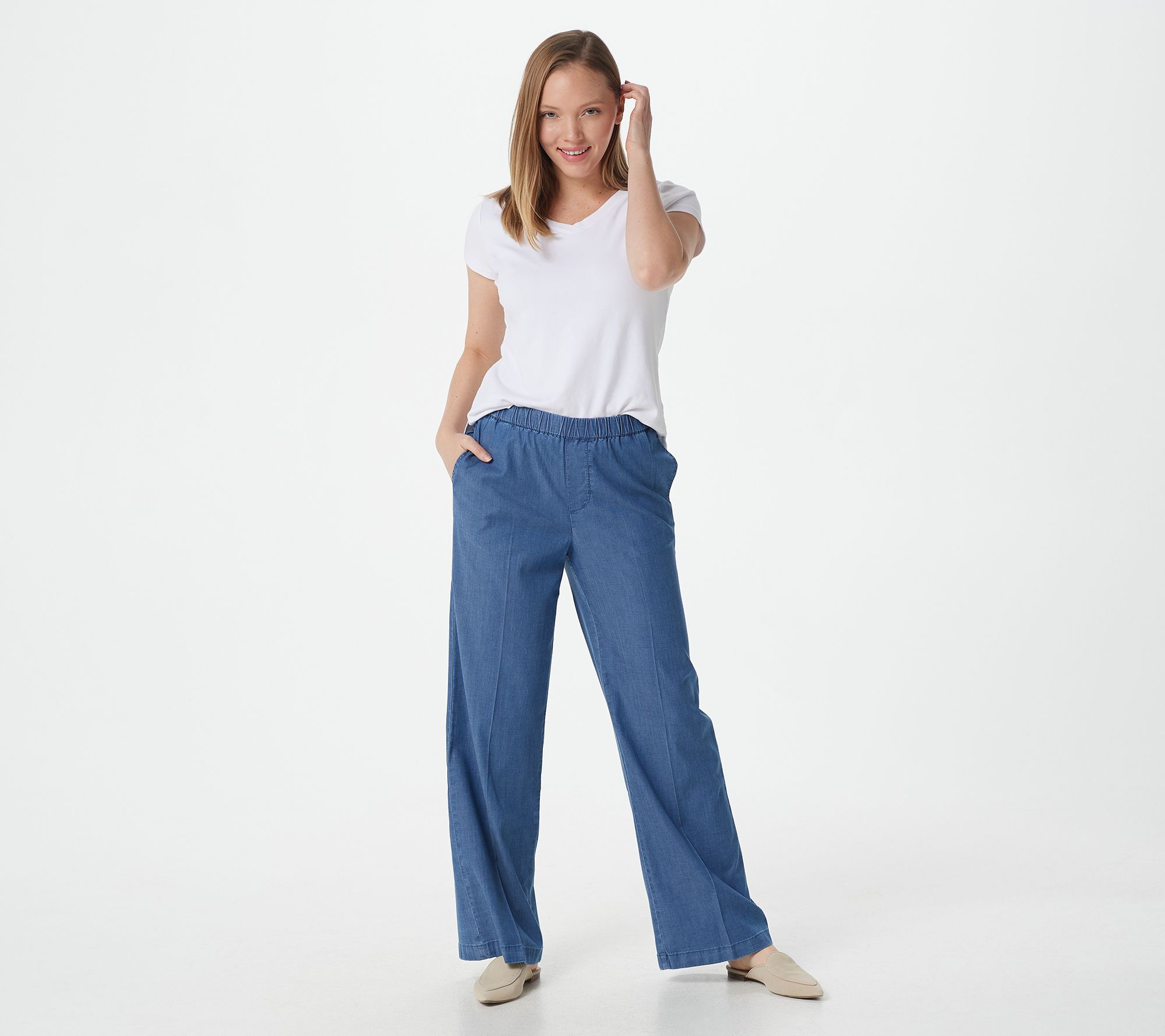 As Is Denim & Co. TENCEL Wide-Leg Full-Length Pants 