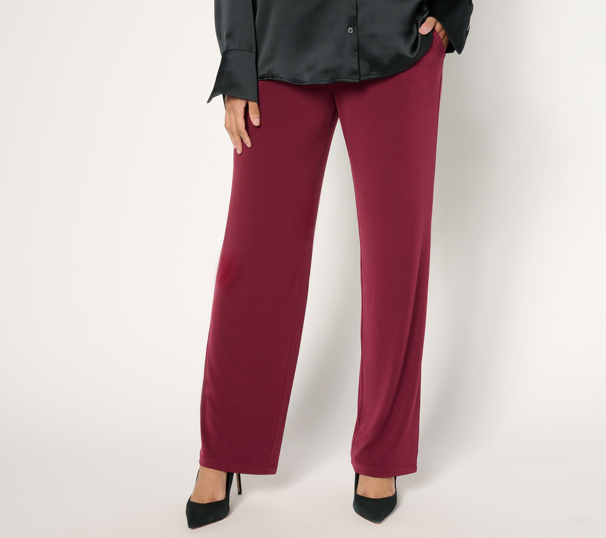 Susan Graver Petite Liquid Knit Wide-Leg Pull-On Pants