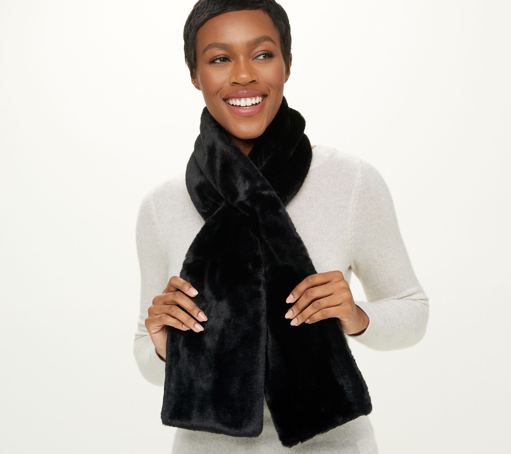 Sprigs Faux Fur Pull-Through Scarf with Zipper Pocket