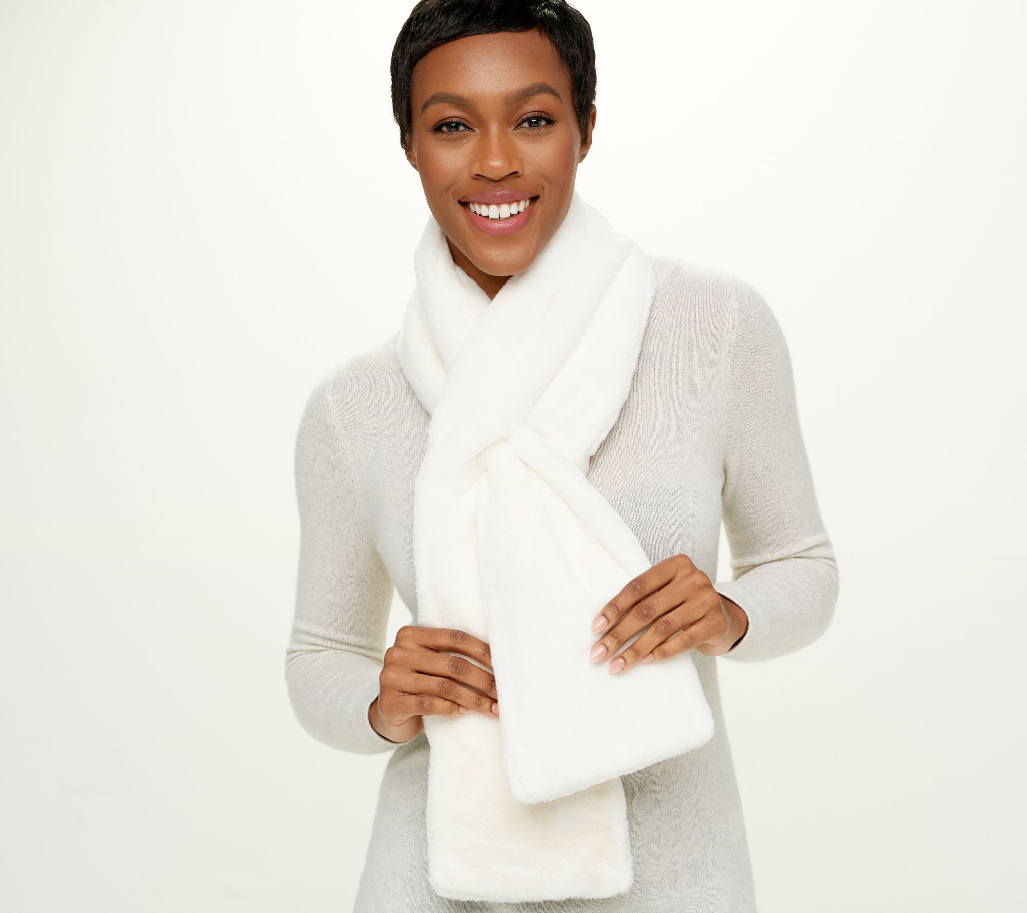 Sprigs Faux Fur Pull-Through Scarf with Zipper Pocket