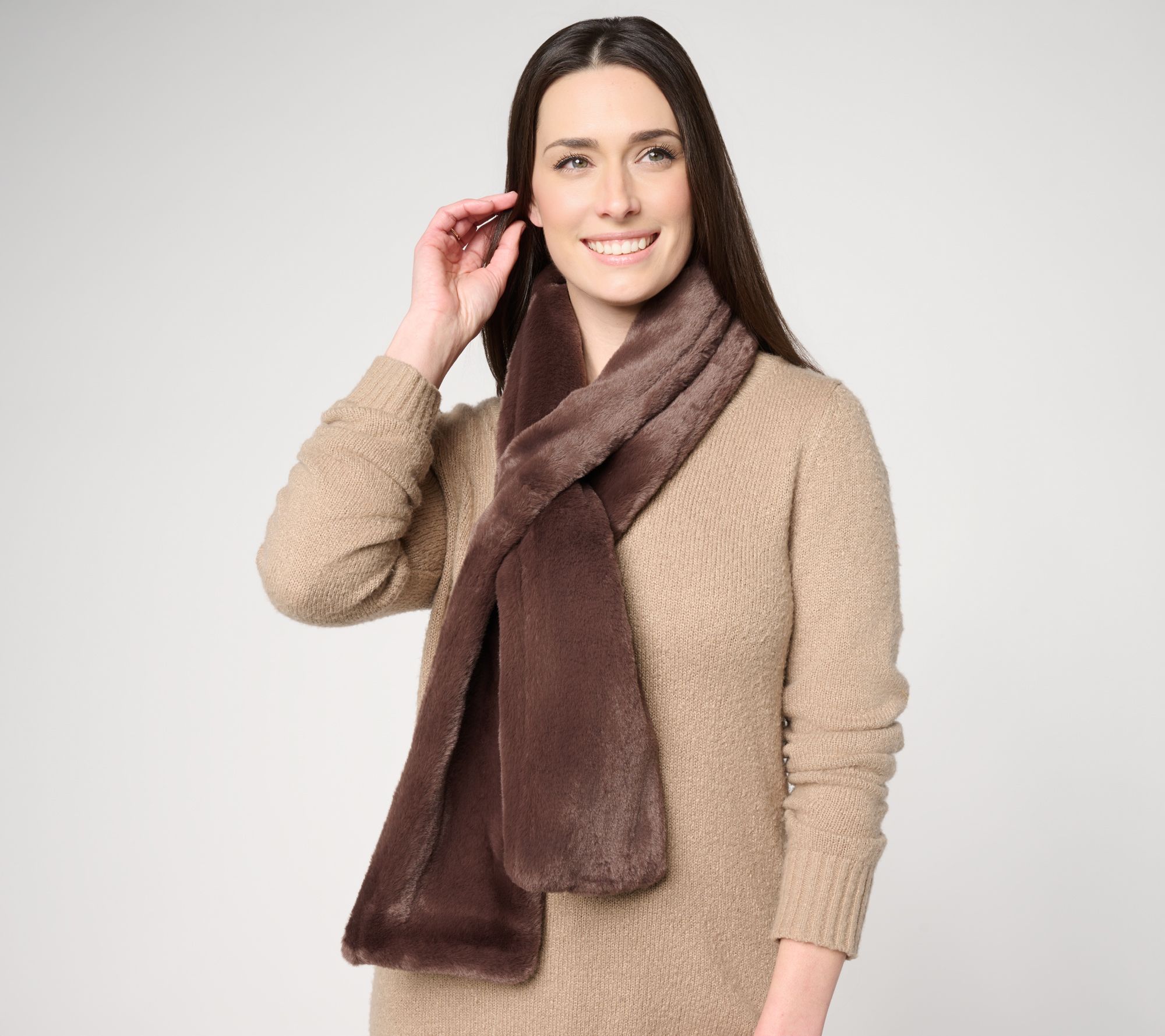 Sprigs Faux Fur Pull-Through Scarf with Zipper Pocket