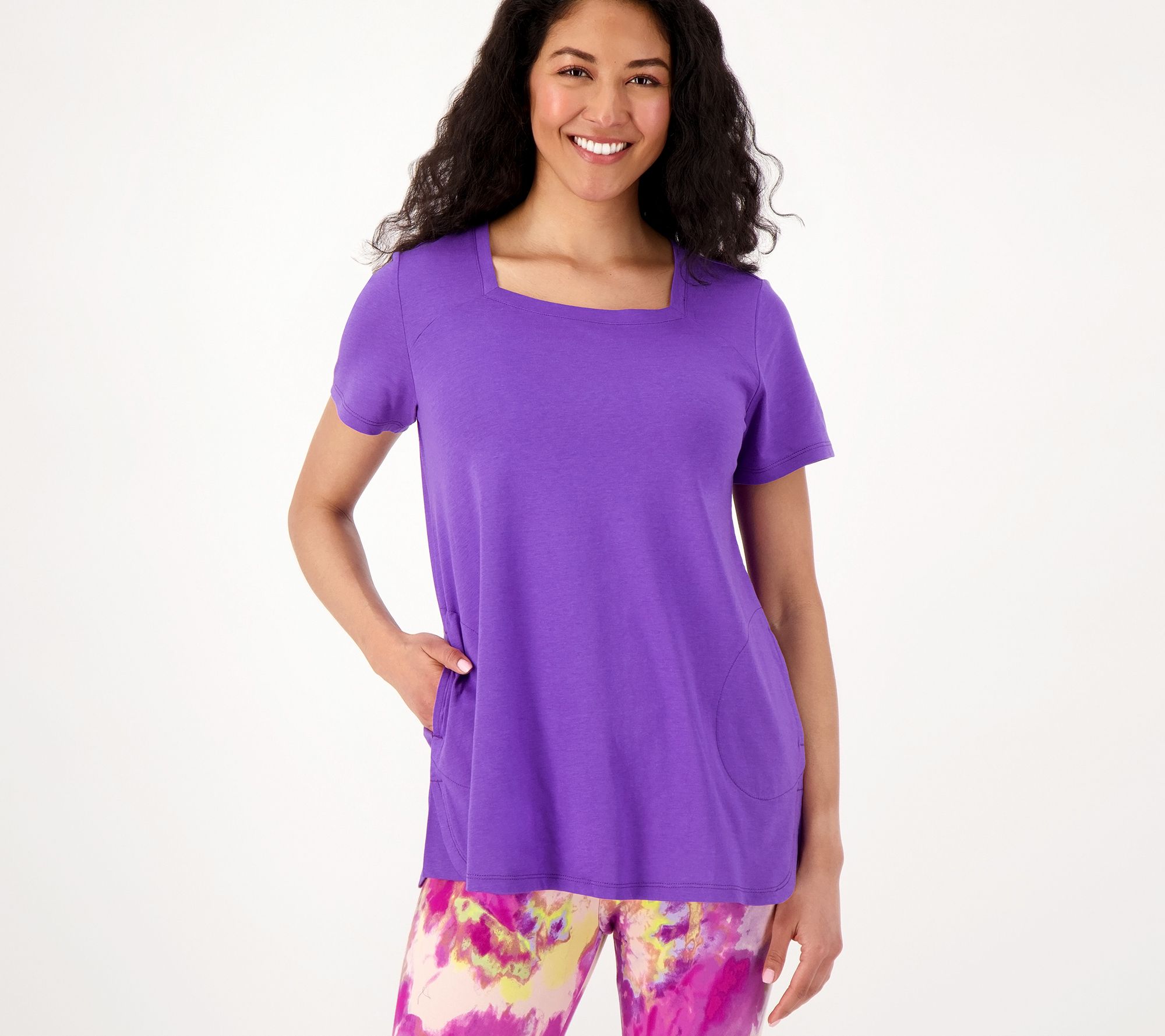 LOGO by Lori Goldstein Cotton Modal Square Neck Top