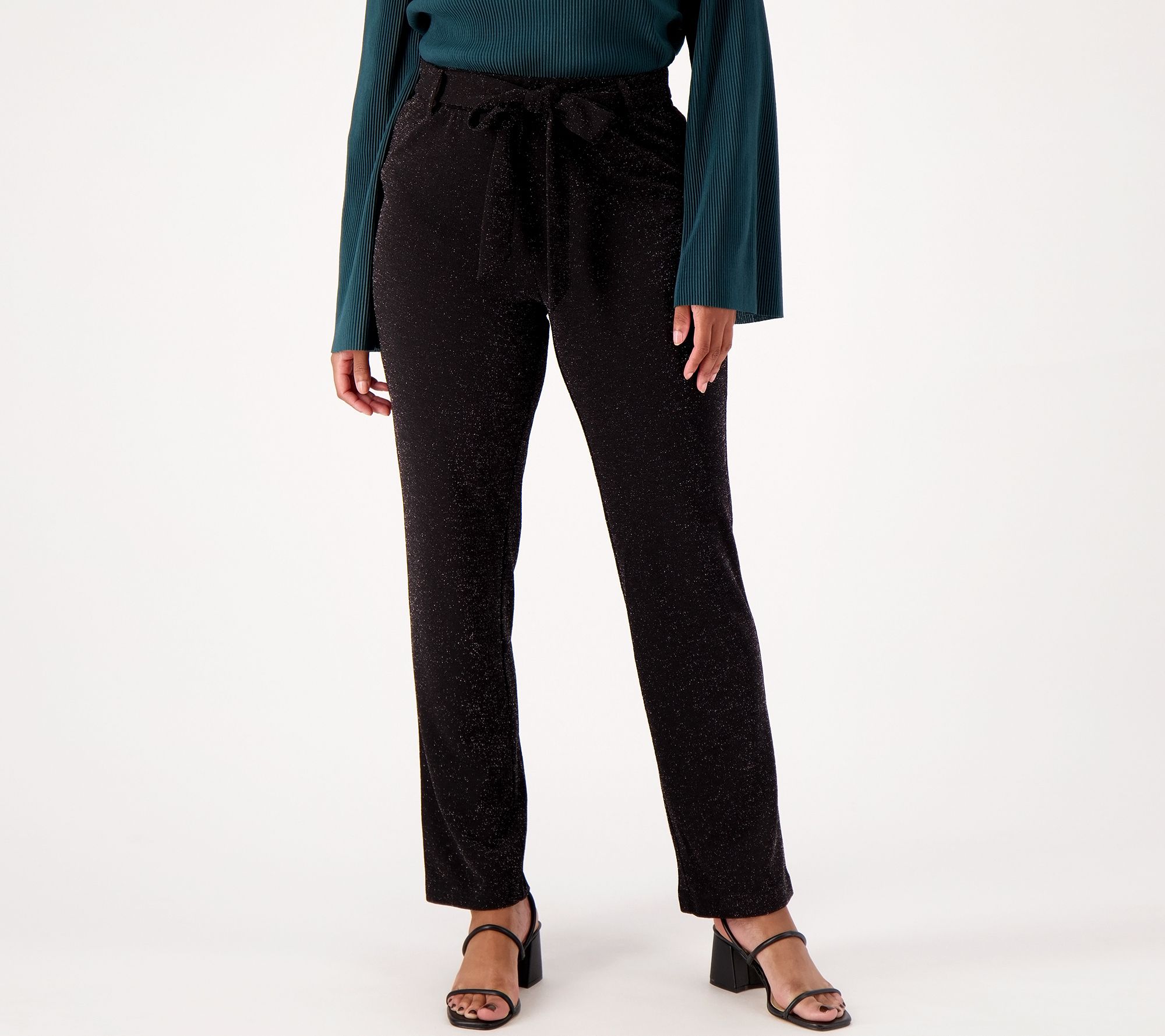 "As Is" Girl with Curves Glitter Knit Straight Leg Petite Pant