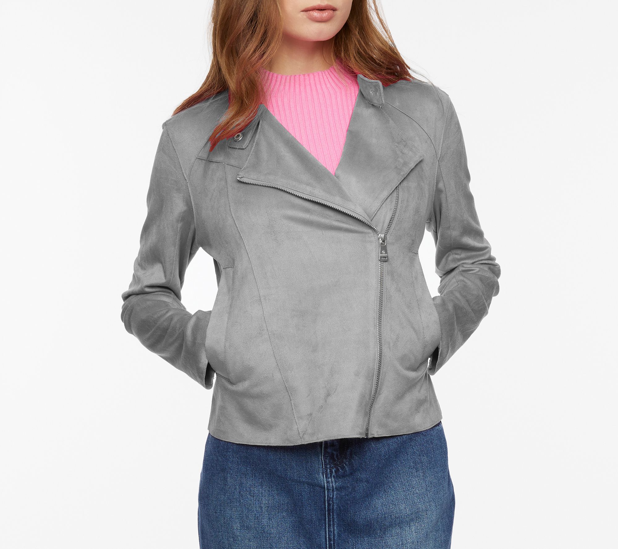 Grey faux suede sales moto jacket