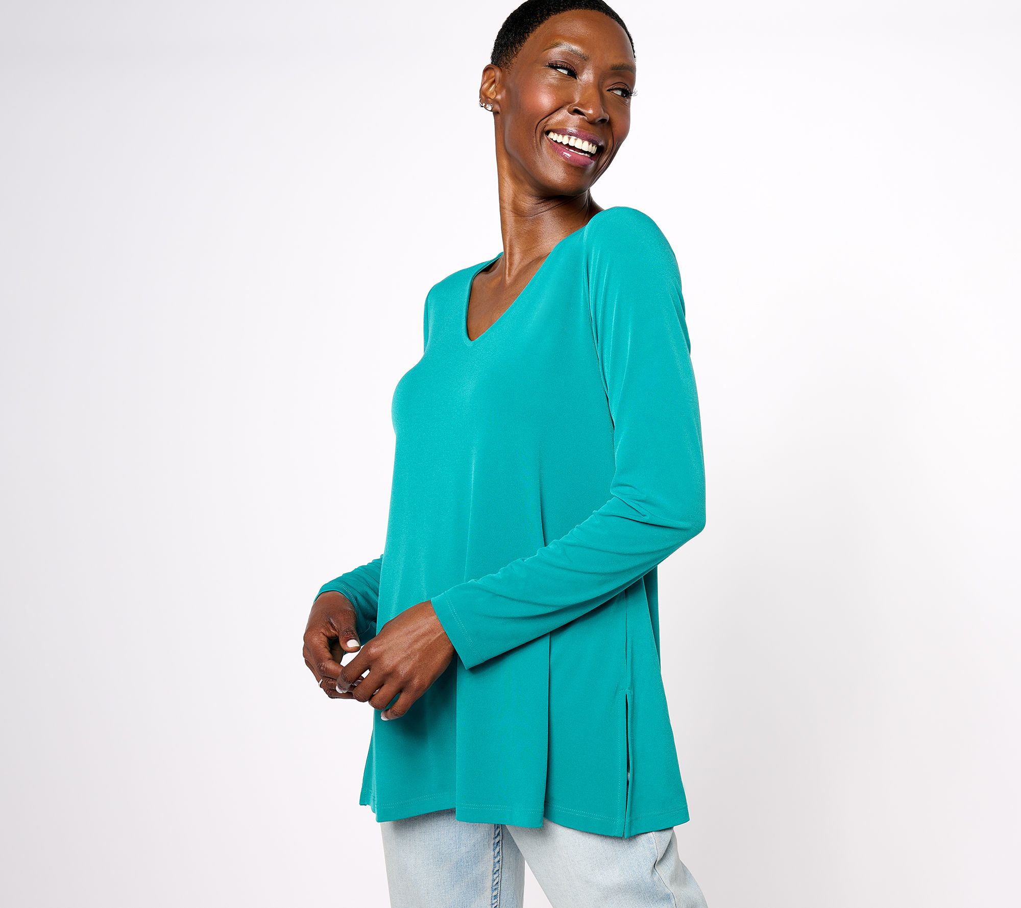 Susan Graver Modern Essentials Pet Liquid Knit A-Line Tunic