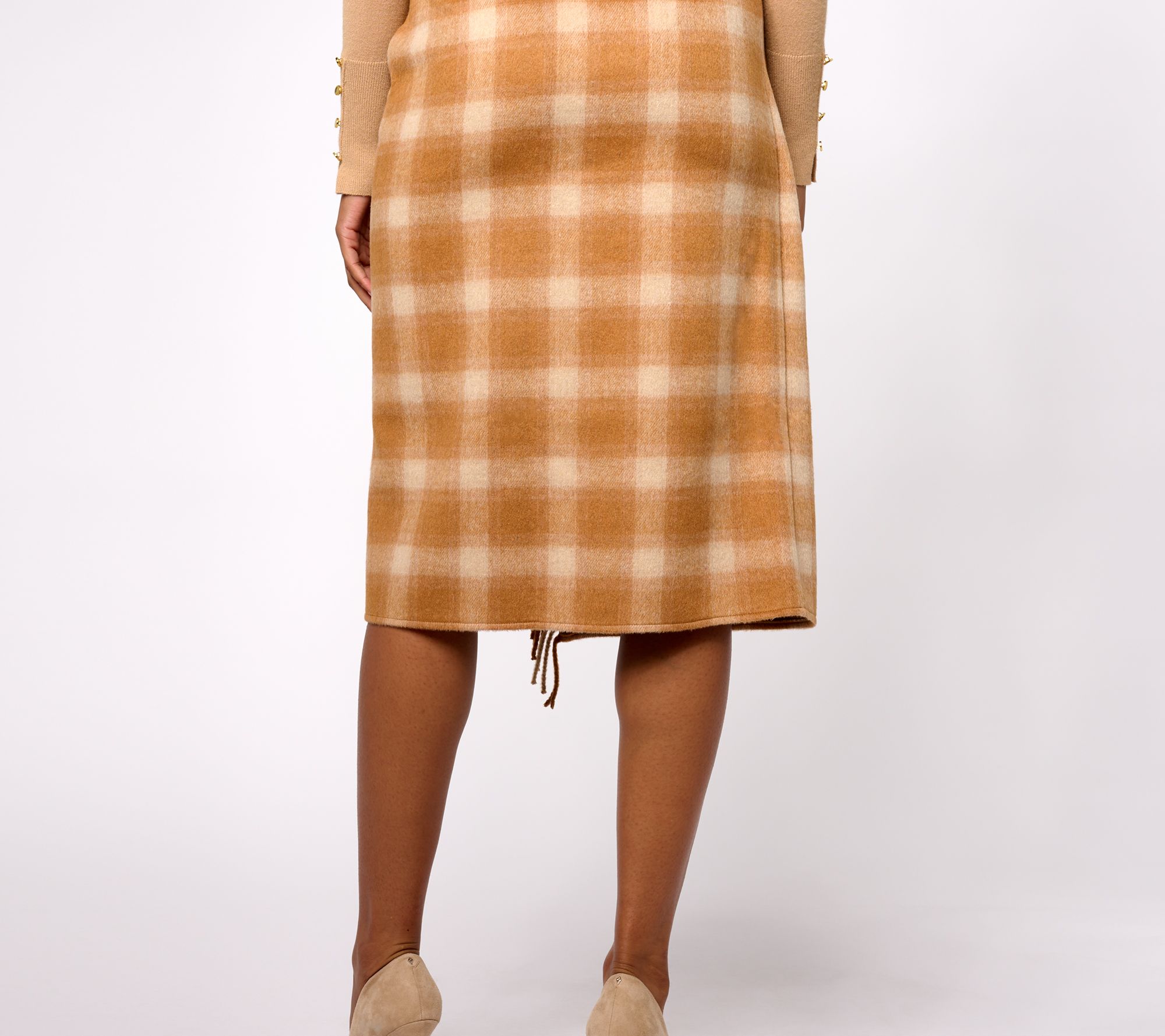 Denim & Co. Heritage Plaid Blanket Skirt with Fringe