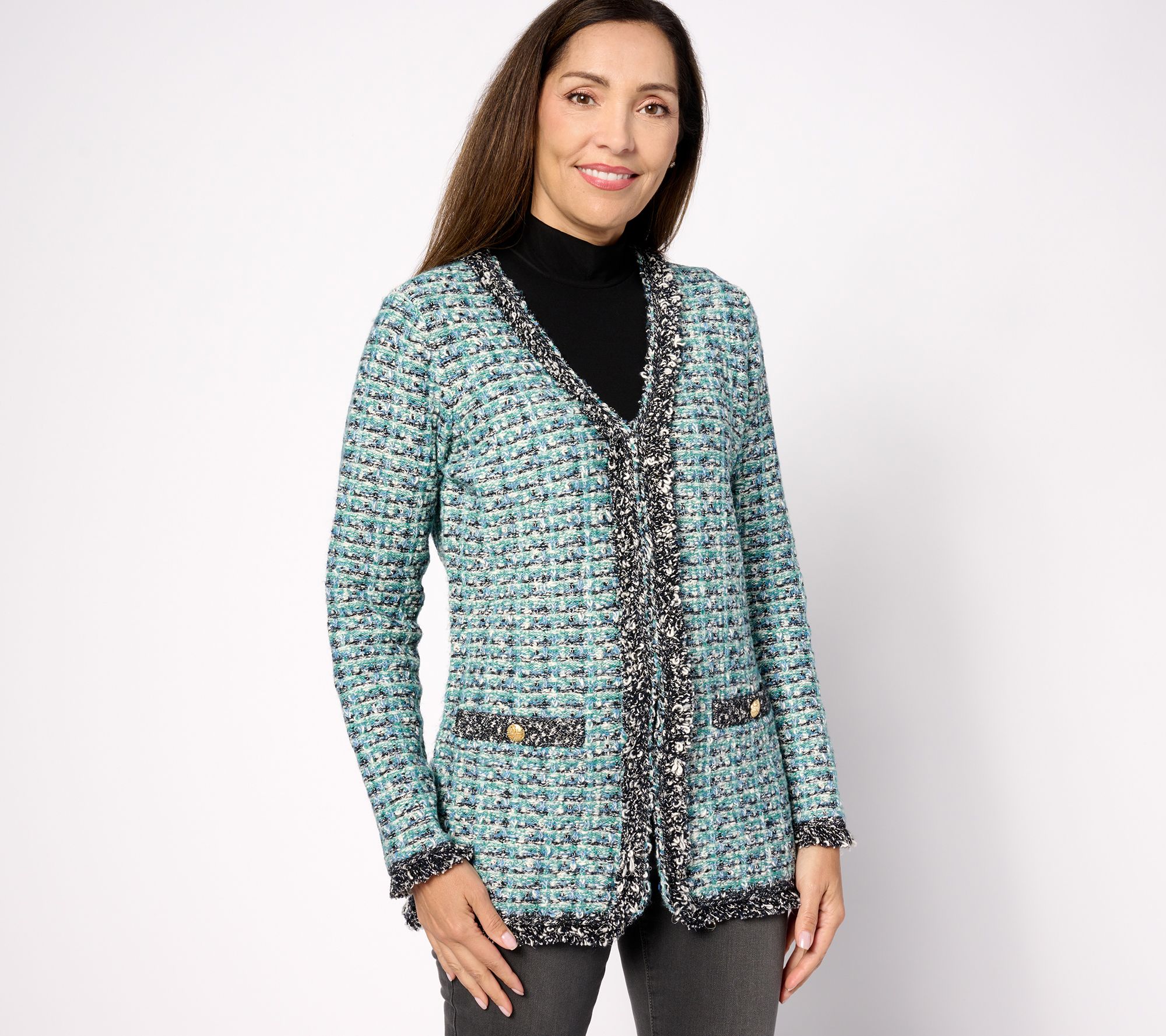 Women's Quinn Fringe Tweed Jacket- Navy by Frenchmauve