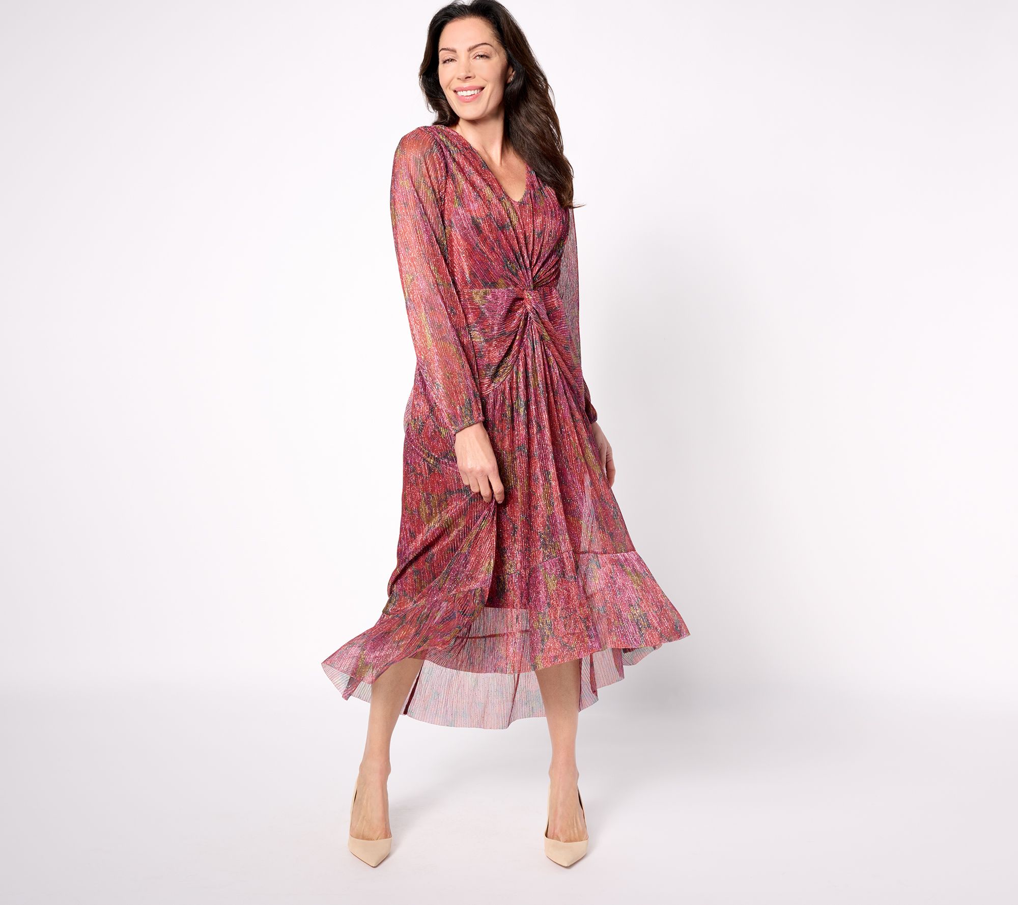 Isaac Mizrahi Live! Petite Always Isaac Foil Printed Mesh Dress