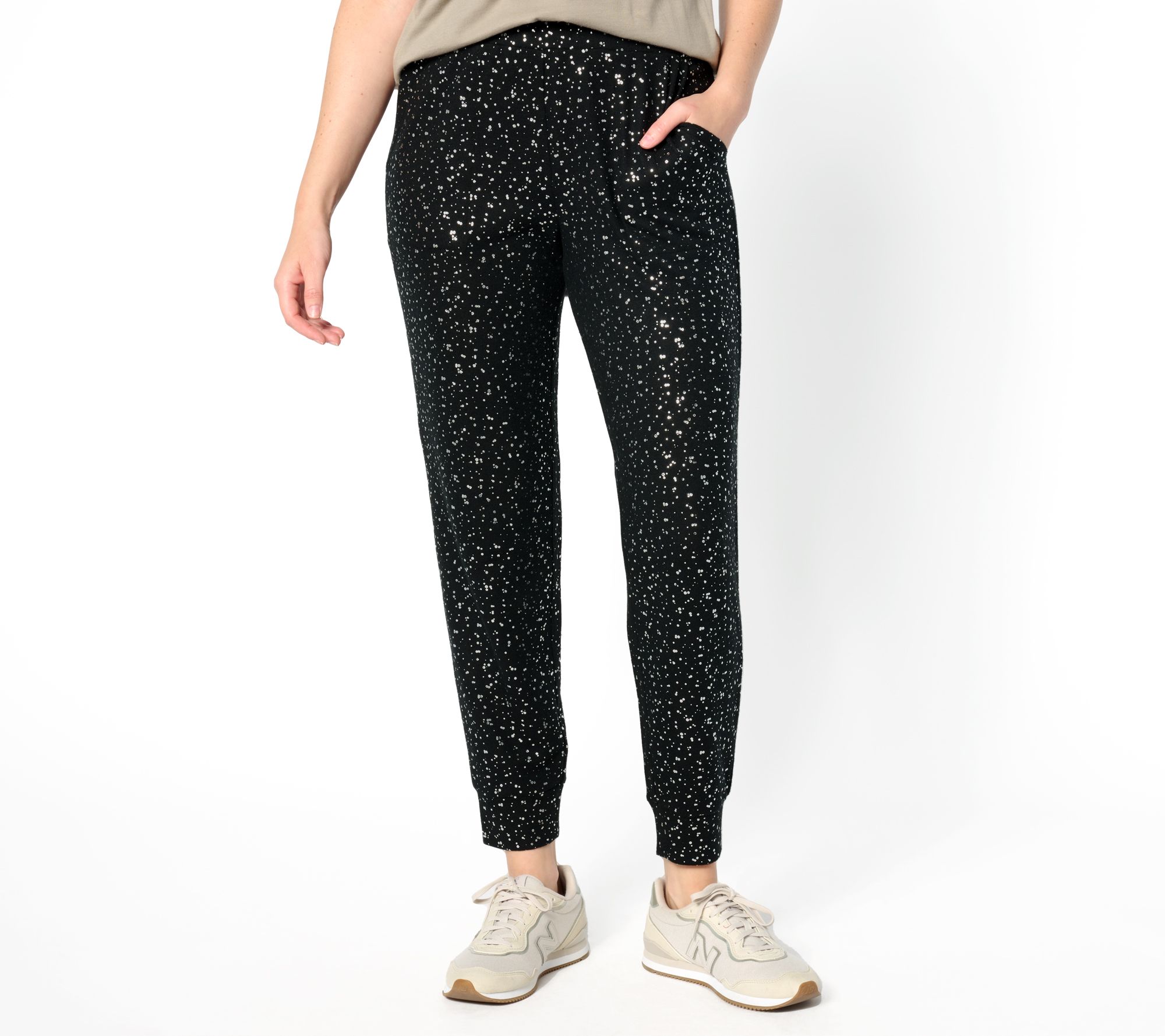 LOGO Lounge by Lori Goldstein Regular Foil Print Knit Jogger