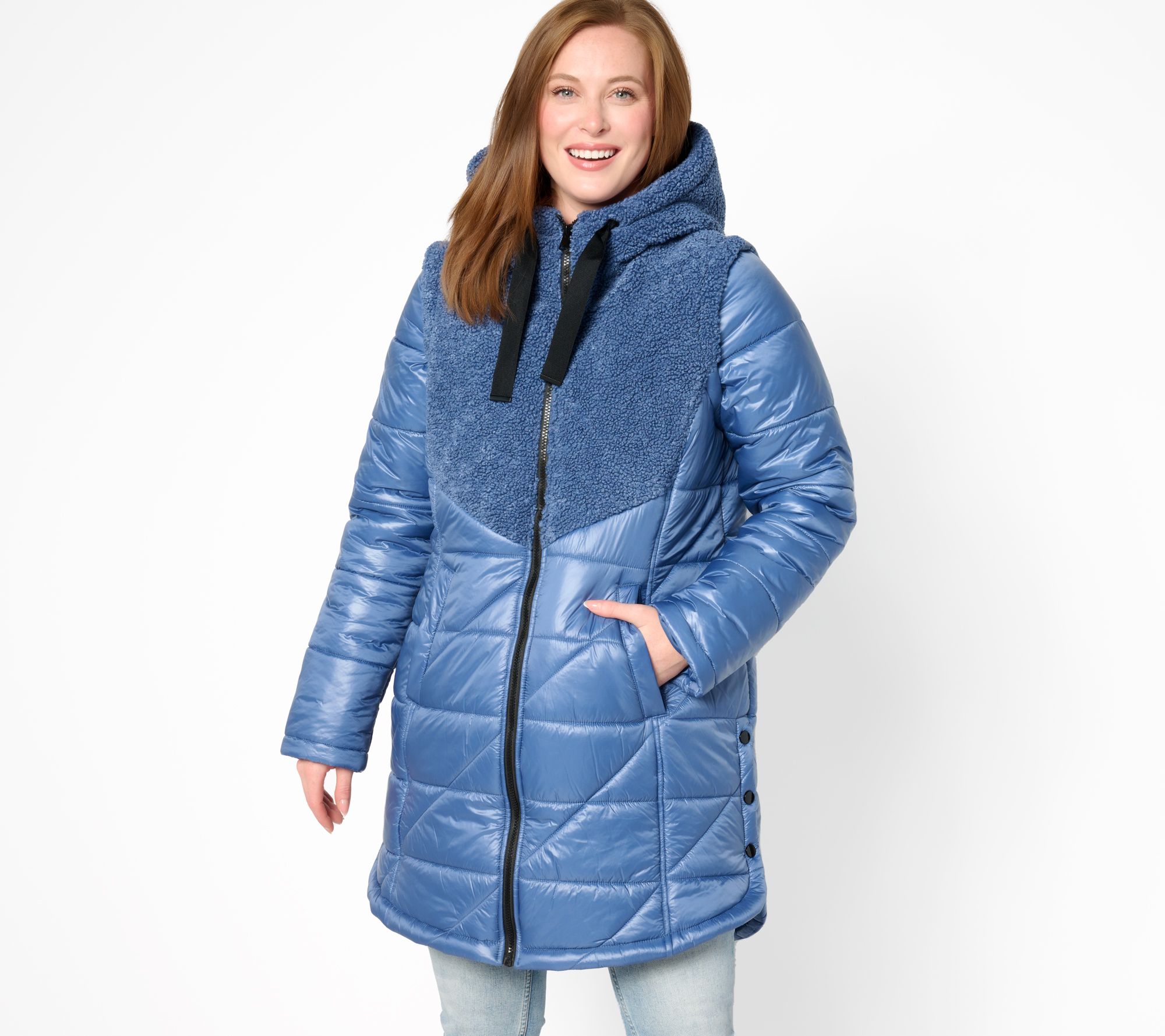 LOGO by Lori Goldstein Puffer Coat with Removable Sleeves - QVC.com