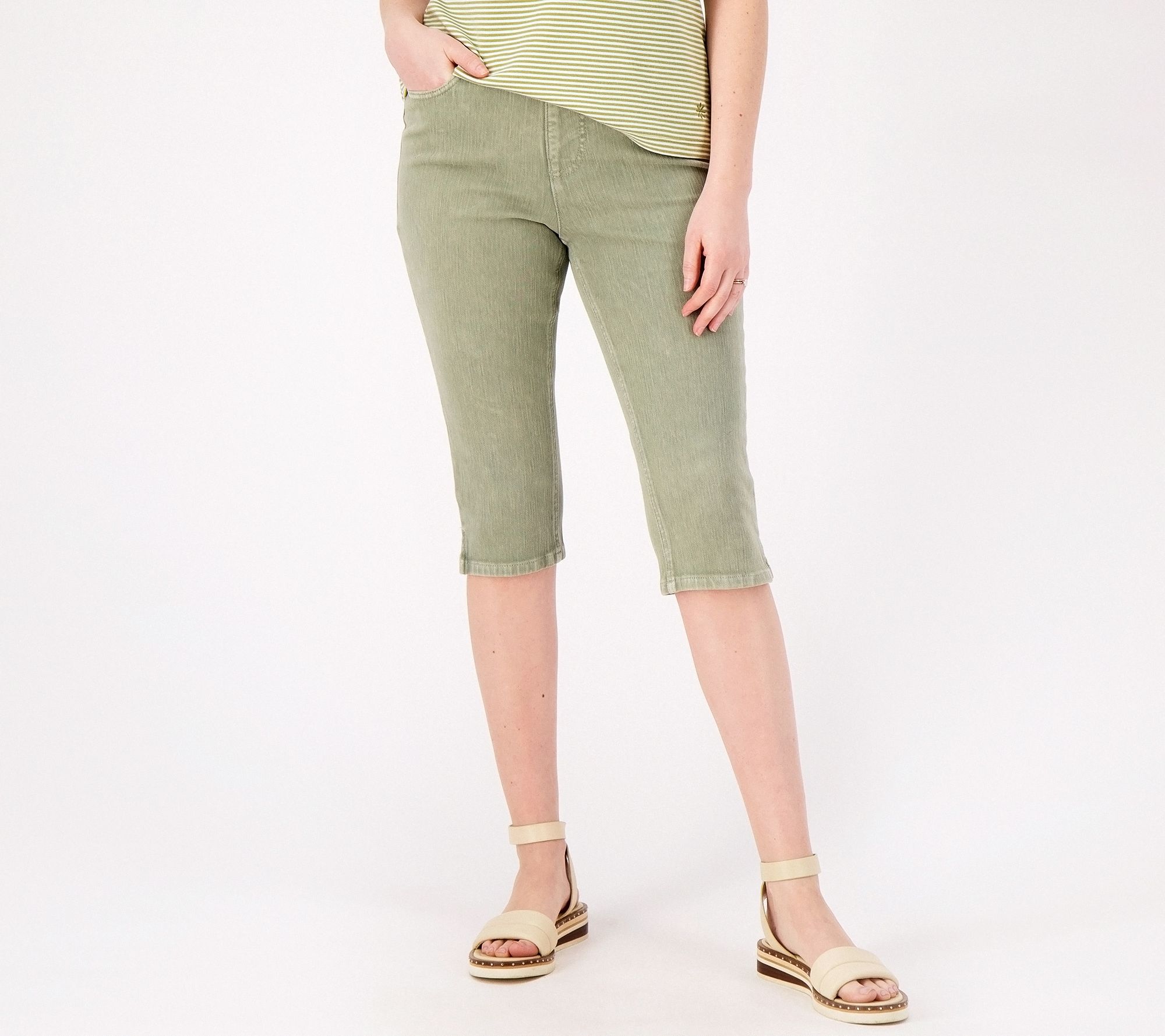 "As Is" Isaac Mizrahi Live Petite Knit Denim Pull On Pedal Pushers