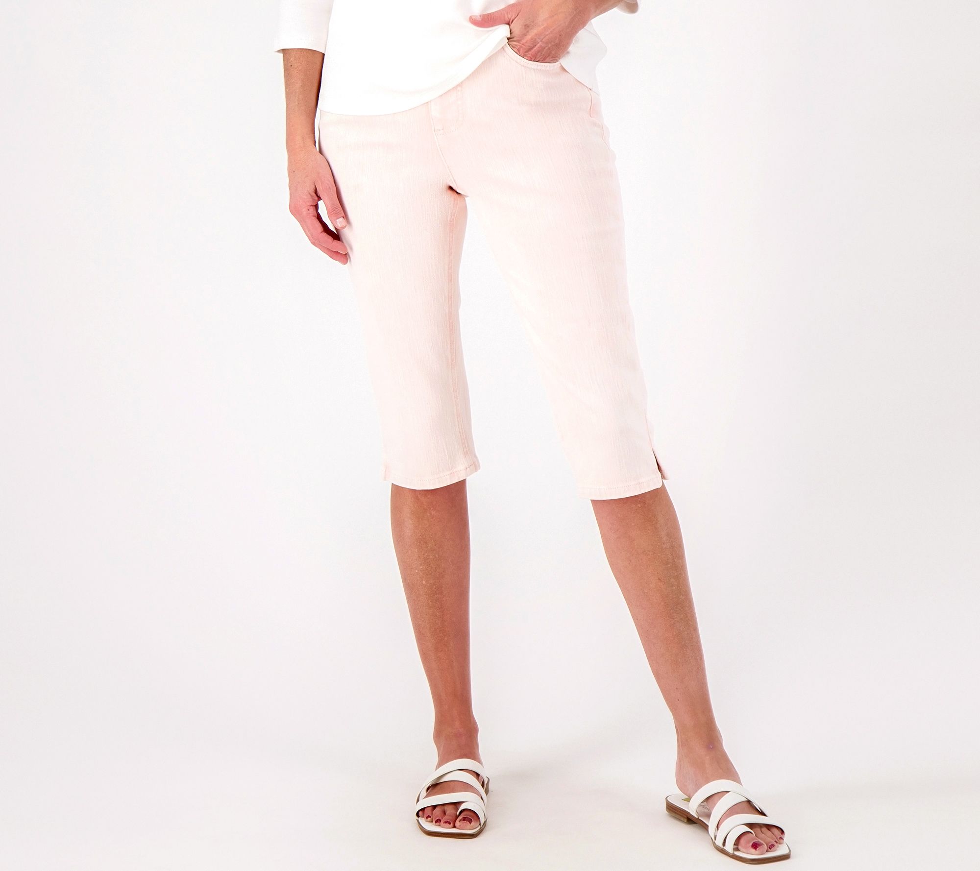 "As Is" Isaac Mizrahi Live Petite Knit Denim Pull On Pedal Pushers