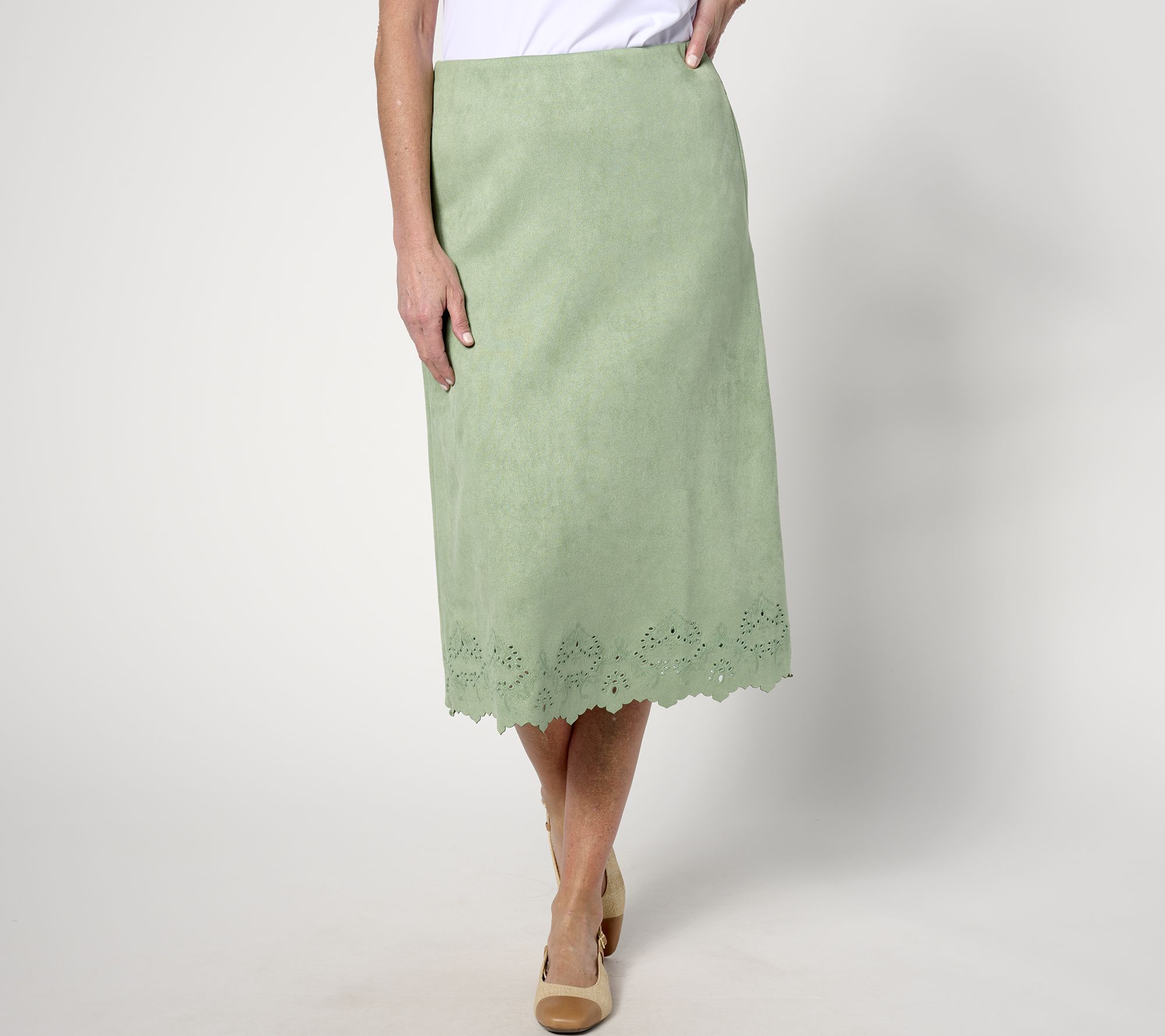 BEAUTIFUL by Lawrence Zarian Suede Eyelet Pull-On Skirt