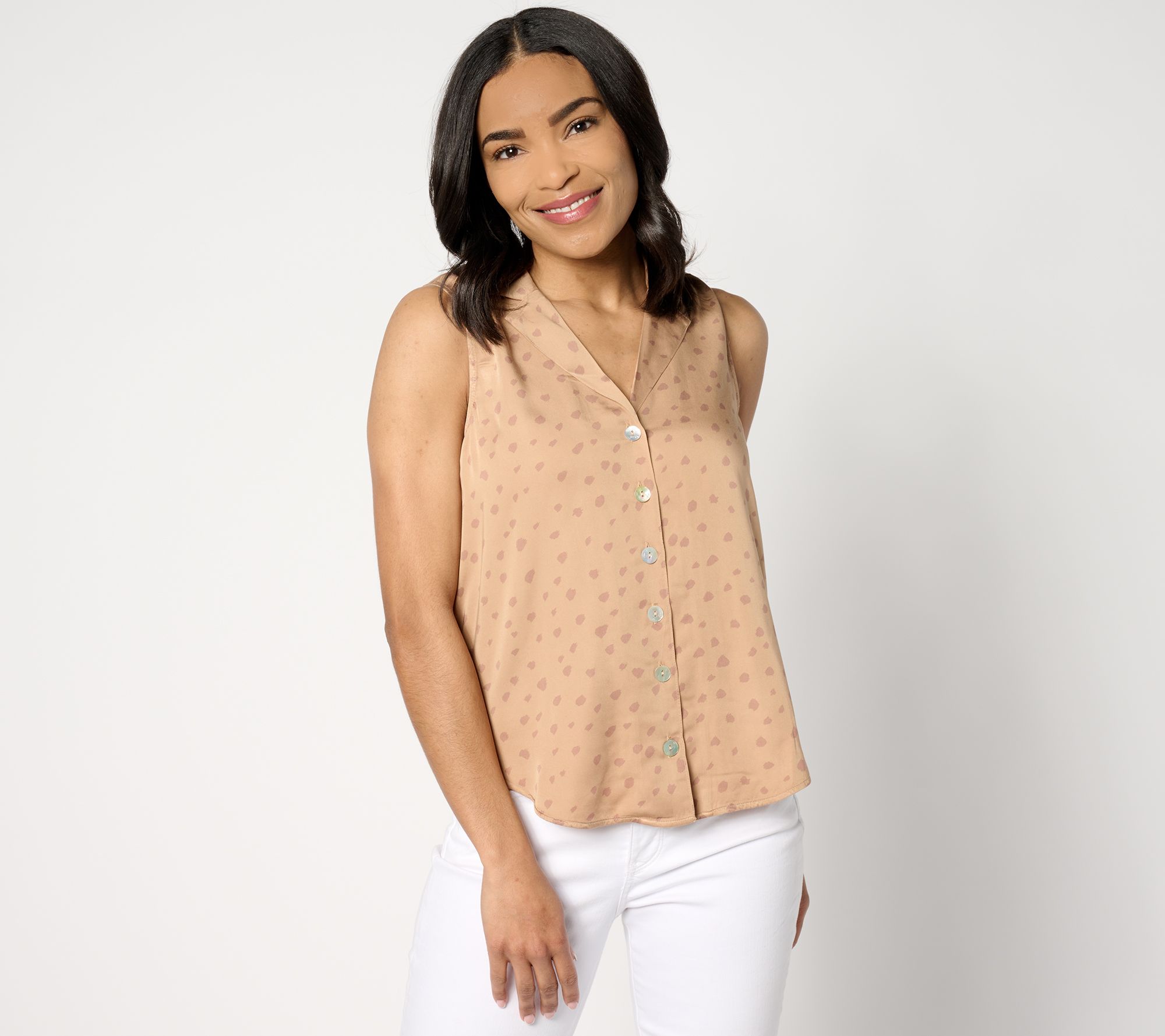 Side Stitch Button Down Notch Collar Tank - Warm Honey