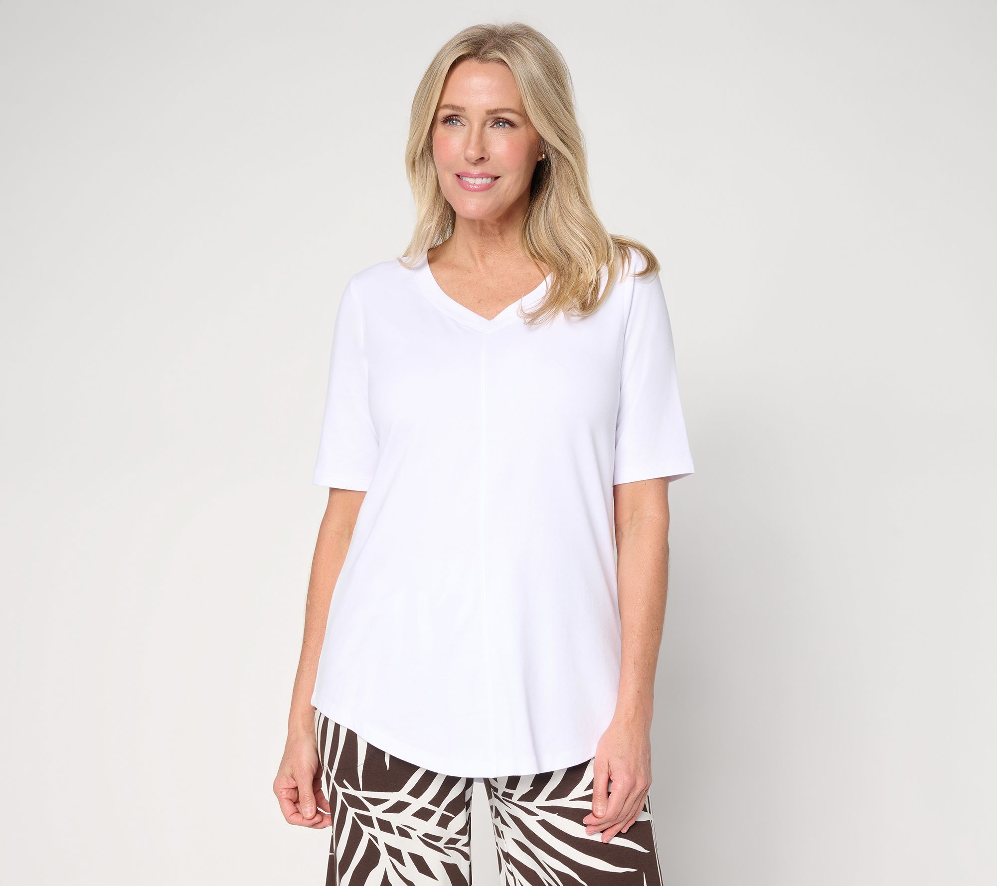 Denim & Co. Essentials Pet Favorite Jersey Elbow Sleeve V-Neck Tunic