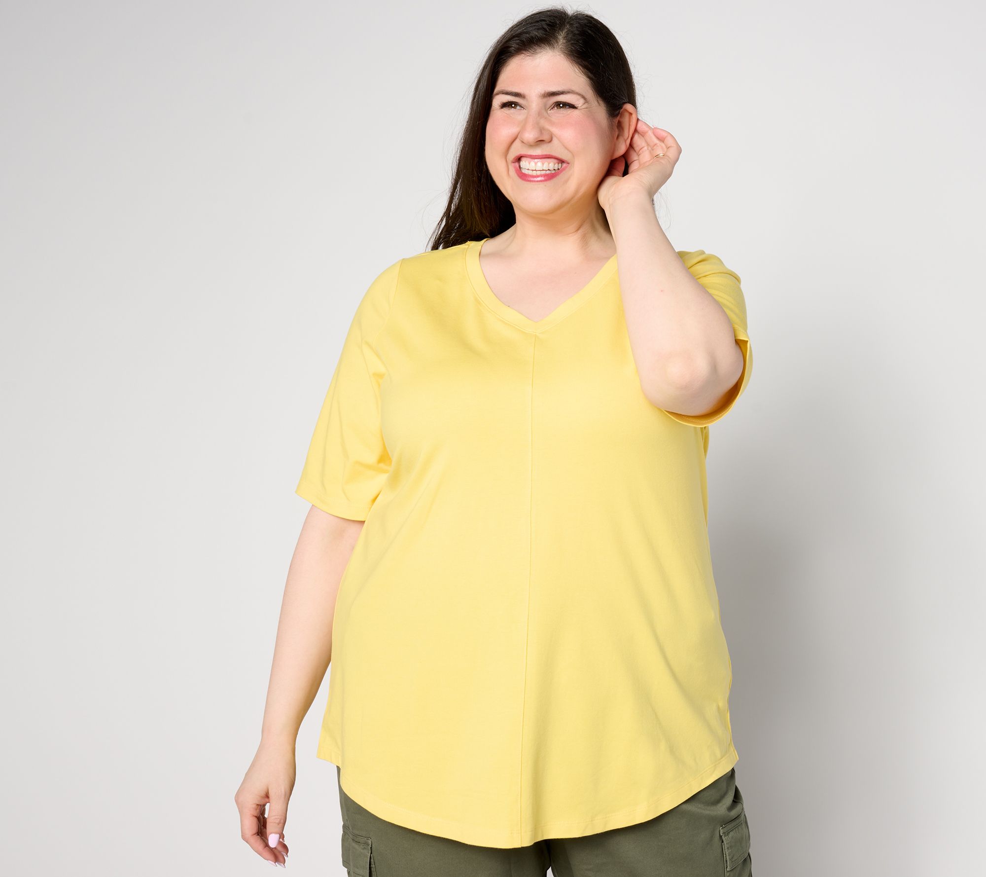 Denim & Co. Essentials Pet Favorite Jersey Elbow Sleeve V-Neck Tunic