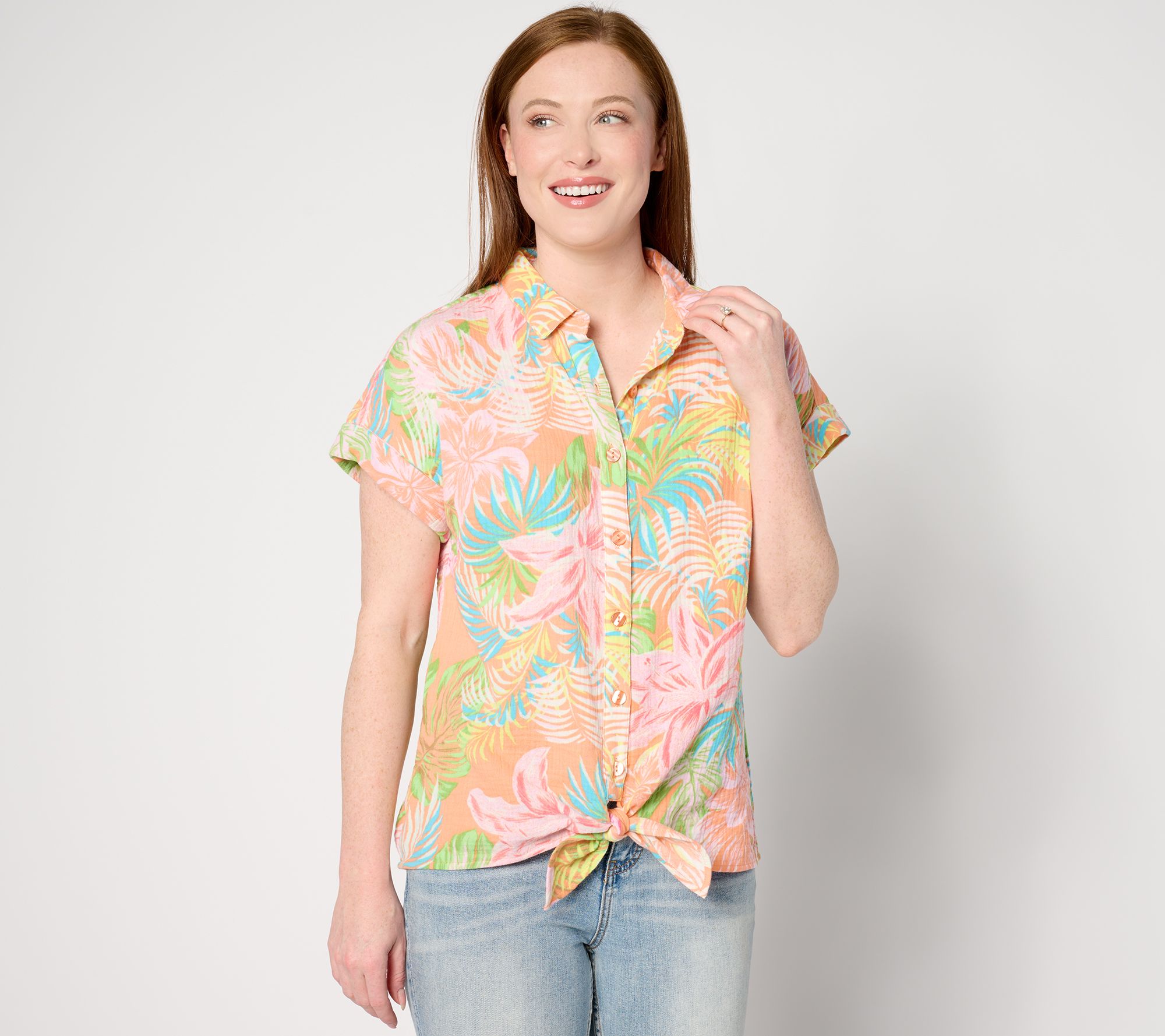 Belle Beach by Kim Gravel Gauze Let's Get Tropical Tie Front Shirt