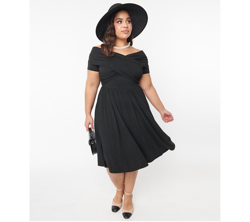 Unique Vintage Curve Black Shirred Swing Dress - QVC.com