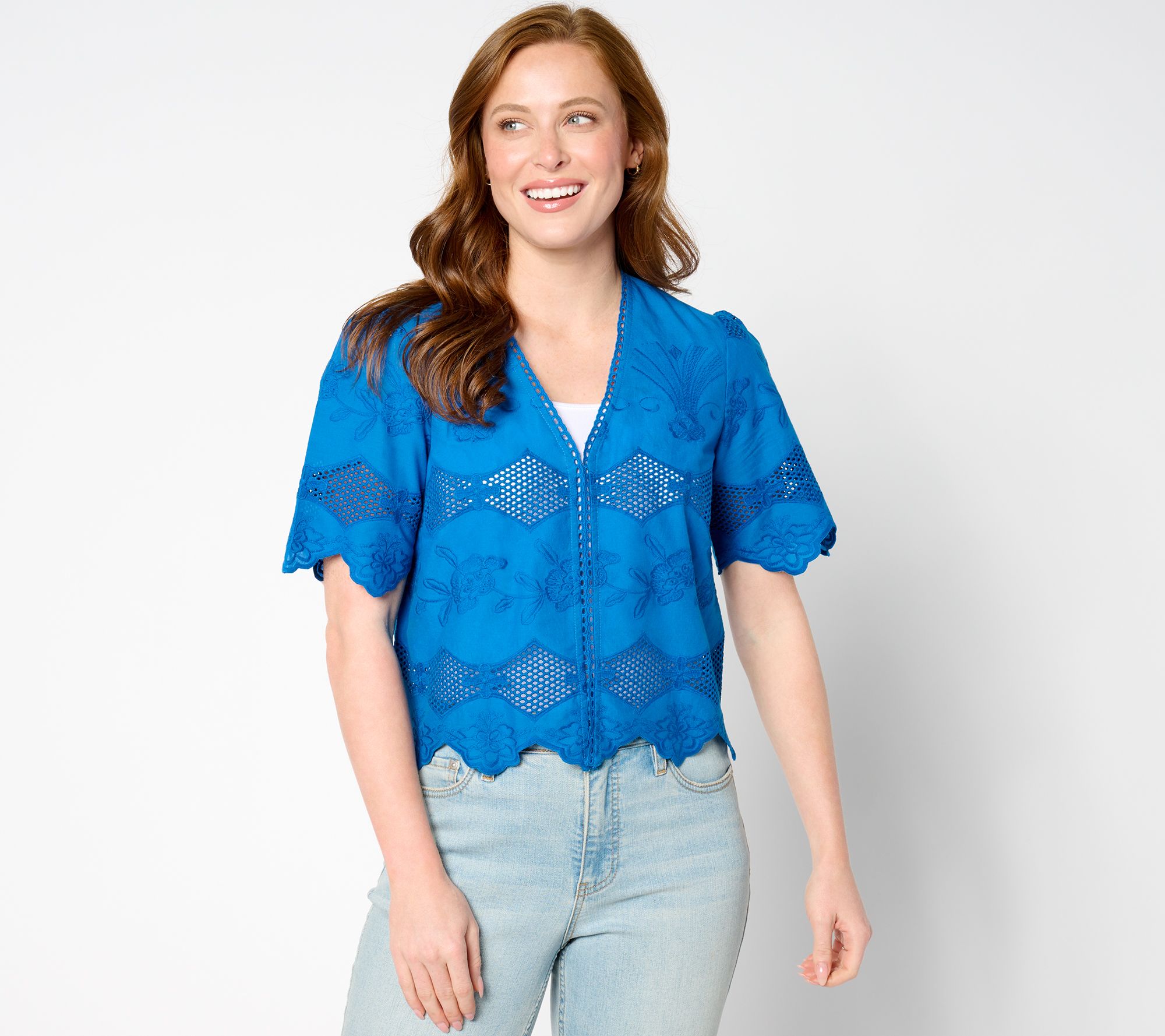 LOGO Lavish by Lori Goldstein Eyelet Lace Cropped Jacket