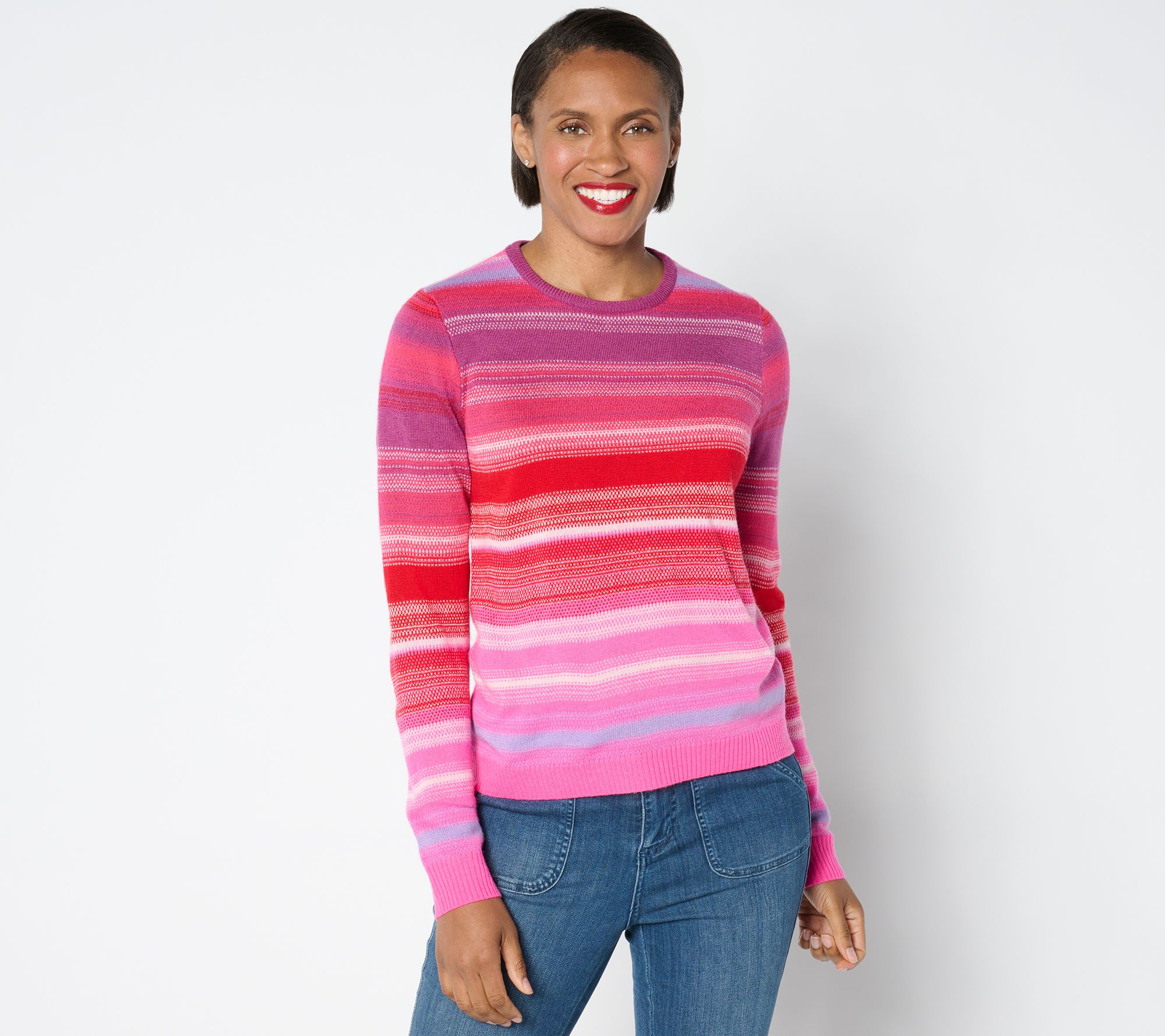Isaac Mizrahi Live! Jacquard Stripe Pullover Long Sleeve Sweater