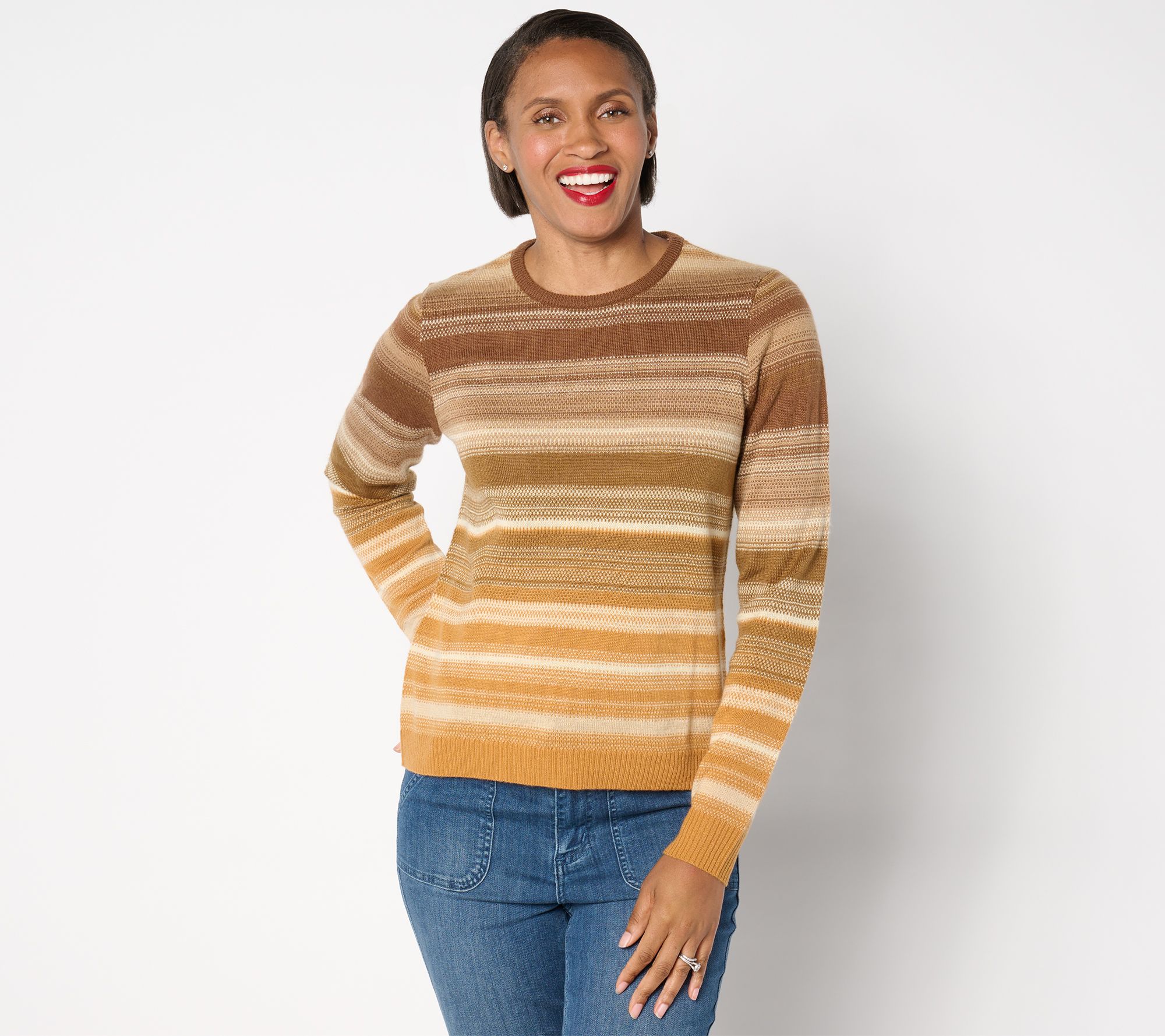 Isaac Mizrahi Live! Jacquard Stripe Pullover Long Sleeve Sweater