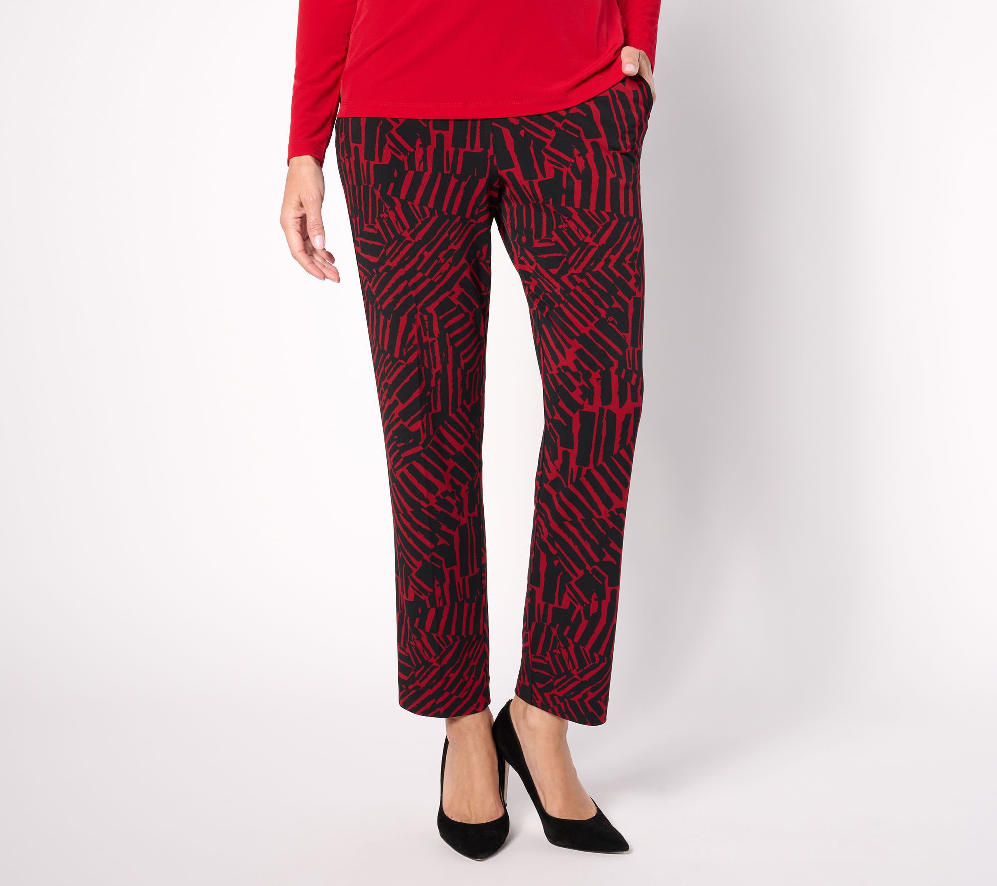 "As Is" Susan Graver Regular Printed Liquid Knit Ava Slim- Leg Ankle Pants