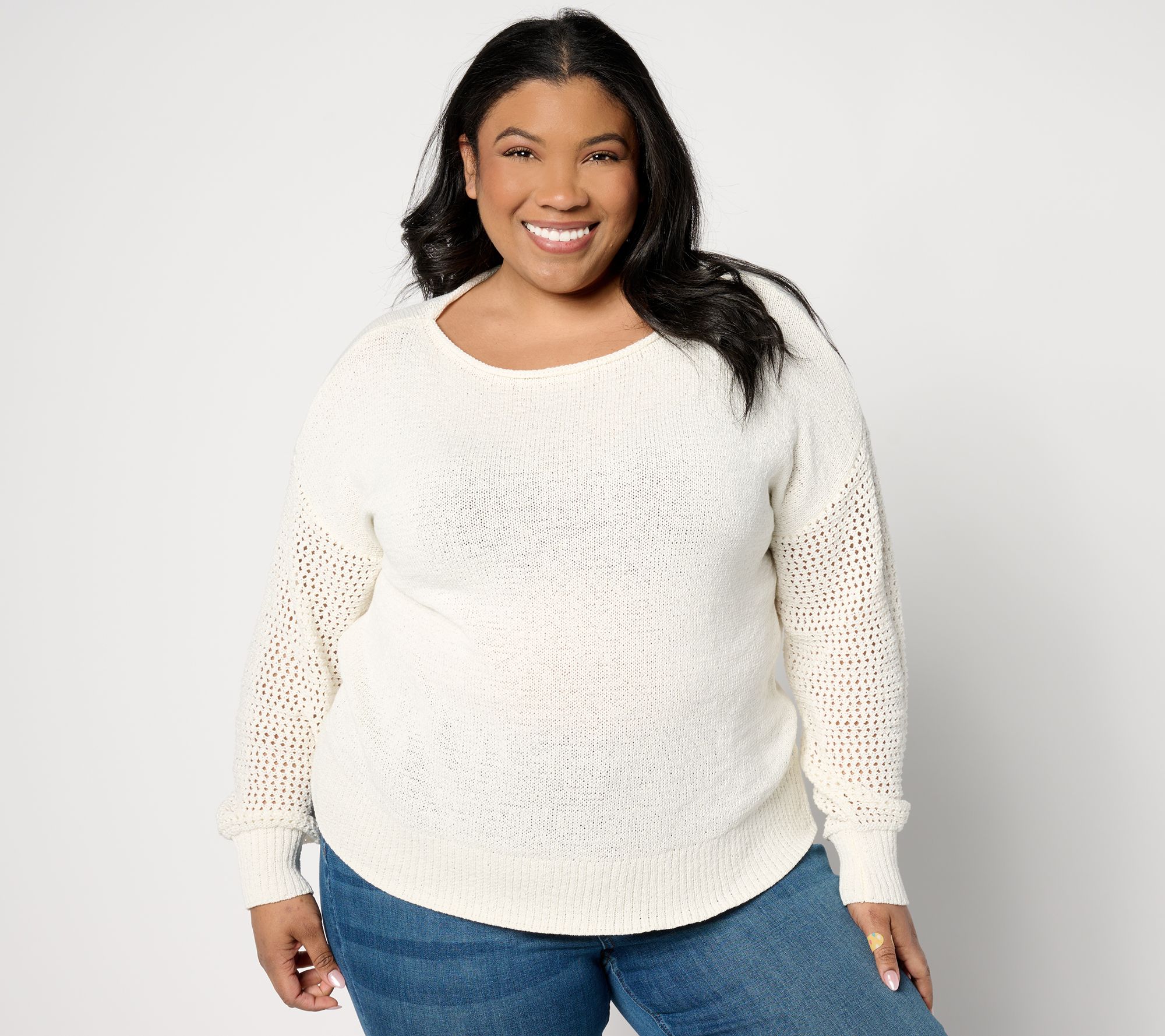 "As Is" Destination 365 Boatneck Drop Shoulder Open Work Sweater