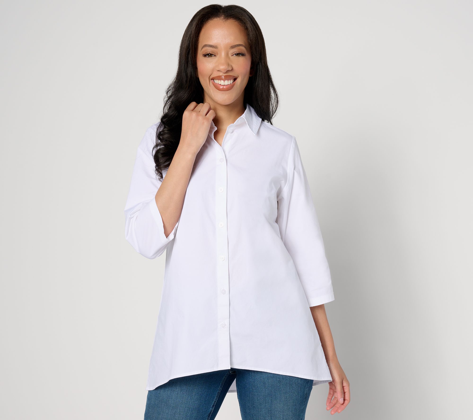 "As Is" Denim & Co. Sharkbite Hem Button Down Tunic