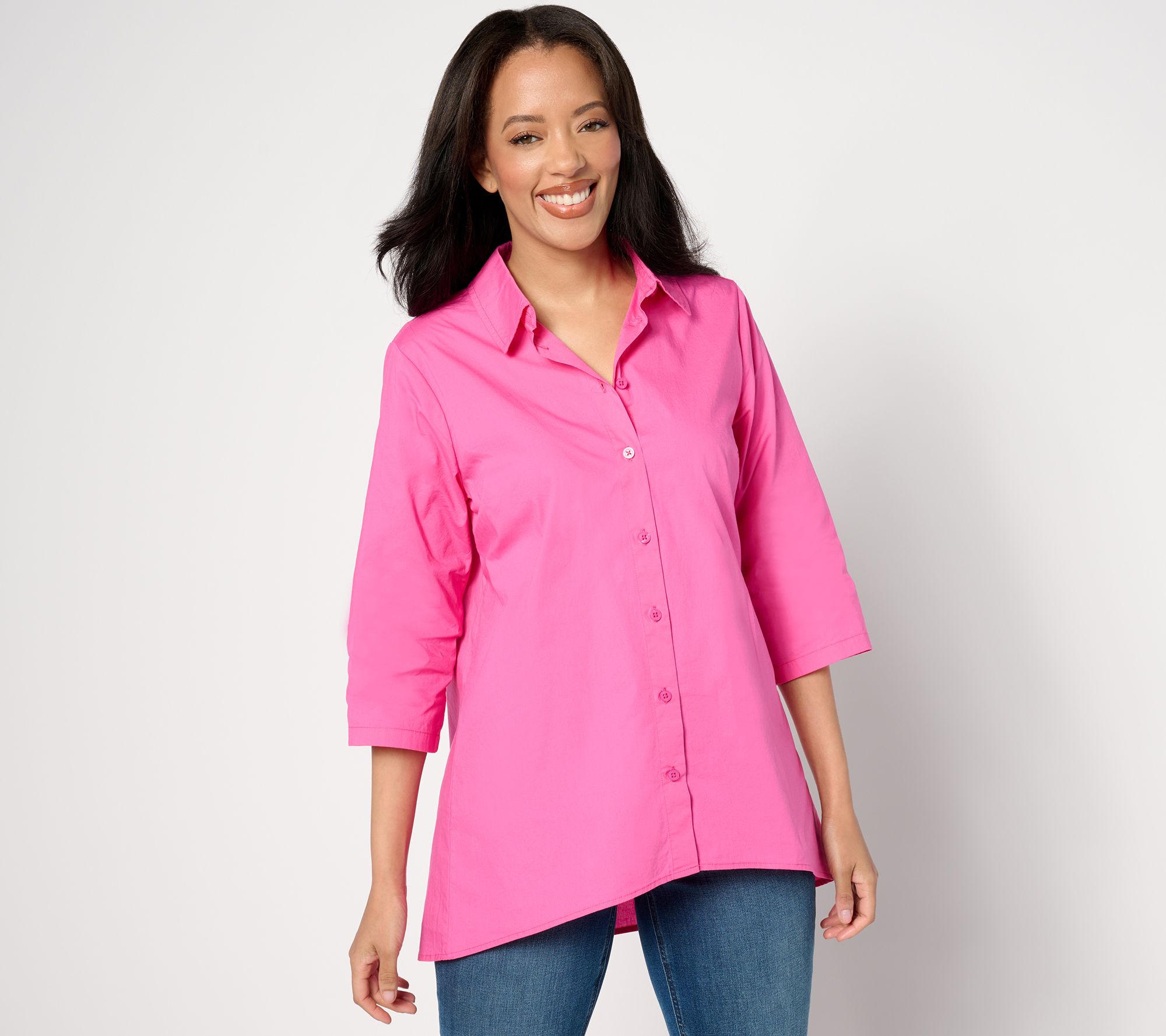 "As Is" Denim & Co. Sharkbite Hem Button Down Tunic