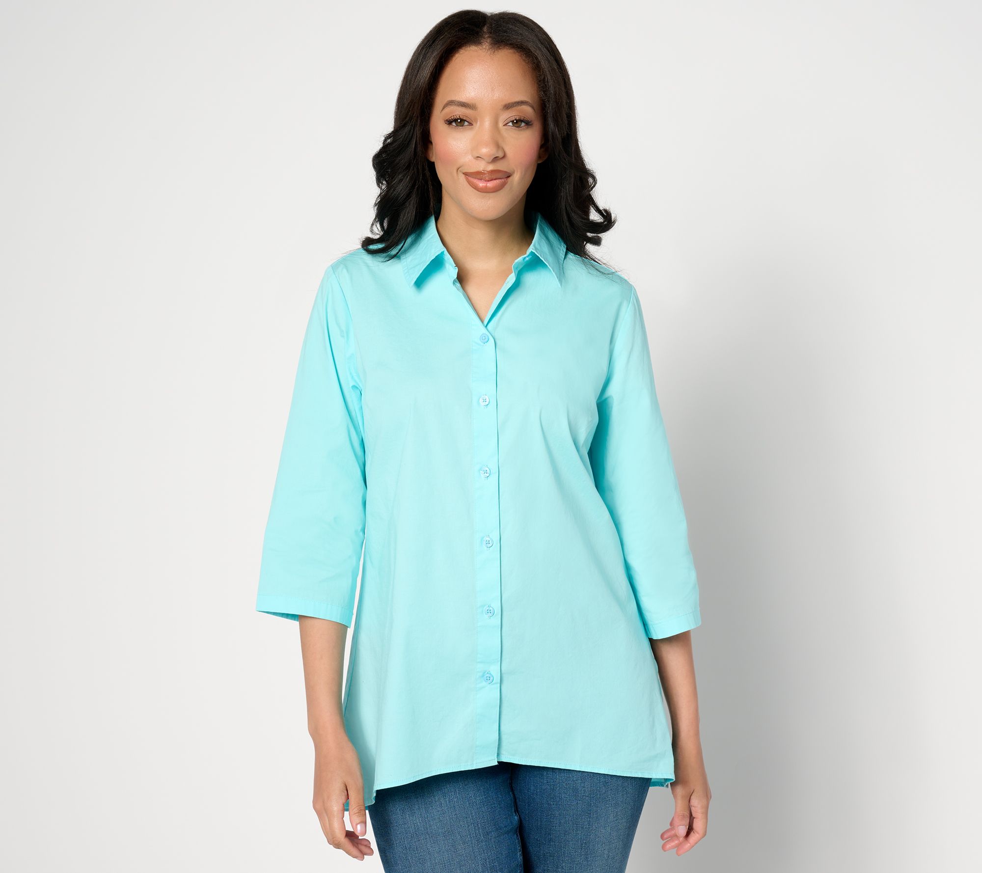 "As Is" Denim & Co. Sharkbite Hem Button Down Tunic