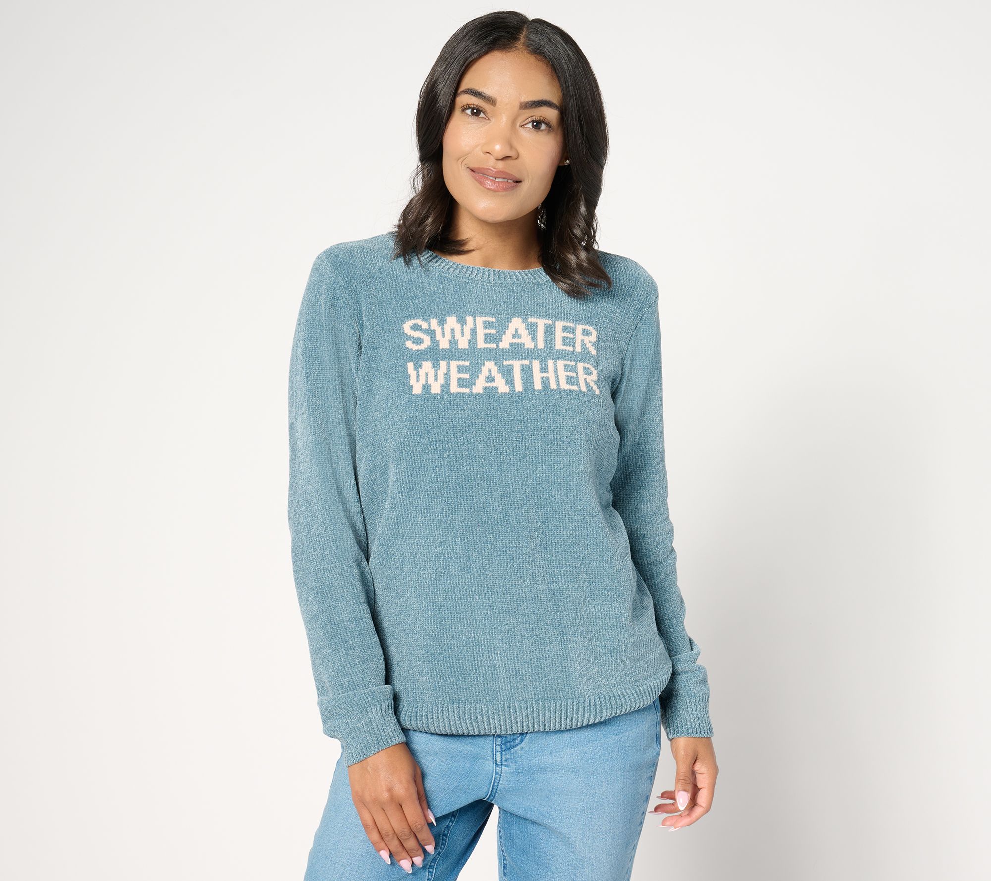 AnyBody Chenille Crewneck Message Sweater