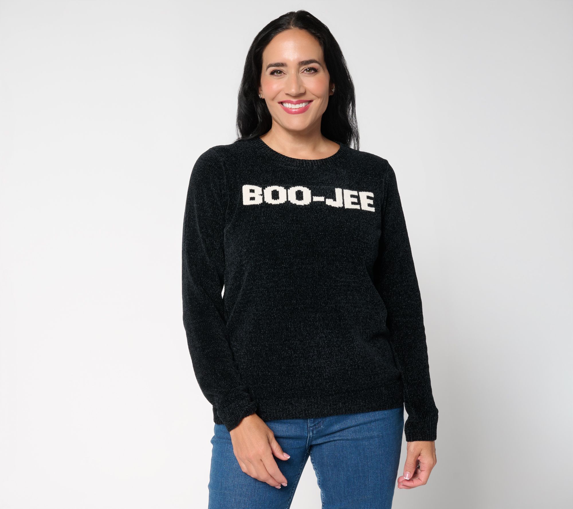 AnyBody Chenille Crewneck Message Sweater