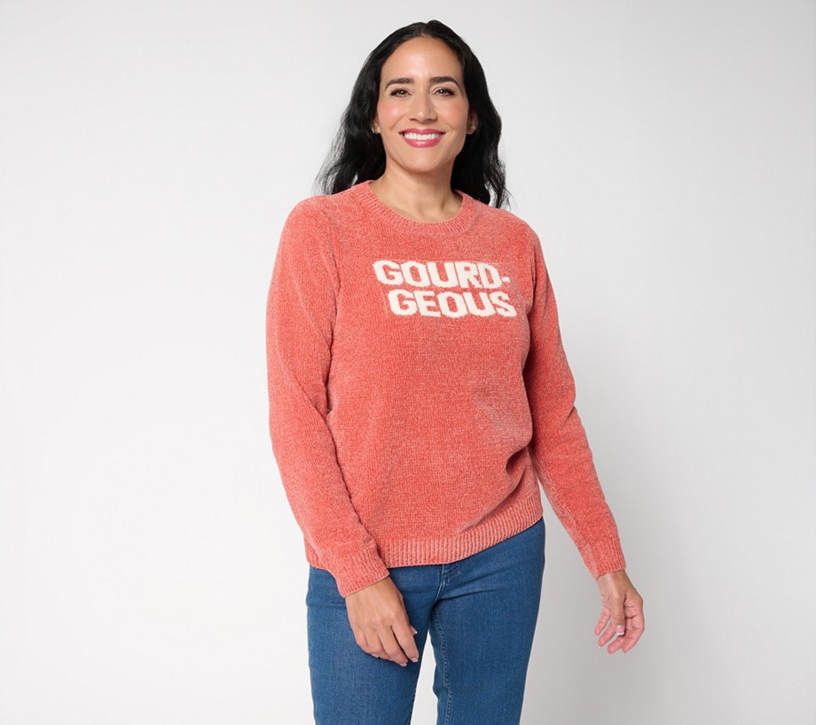 AnyBody Chenille Crewneck Message Sweater