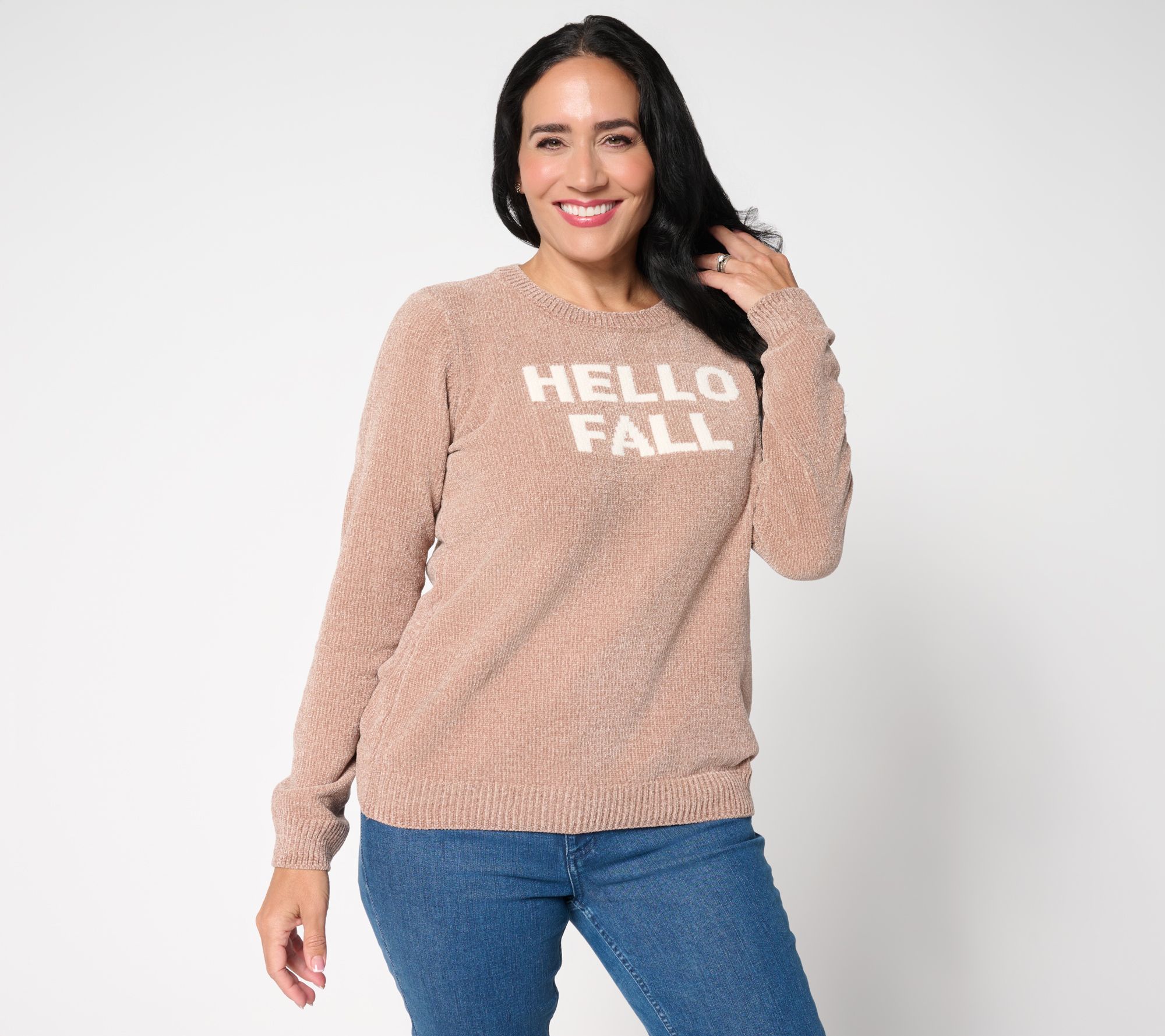 AnyBody Chenille Crewneck Message Sweater