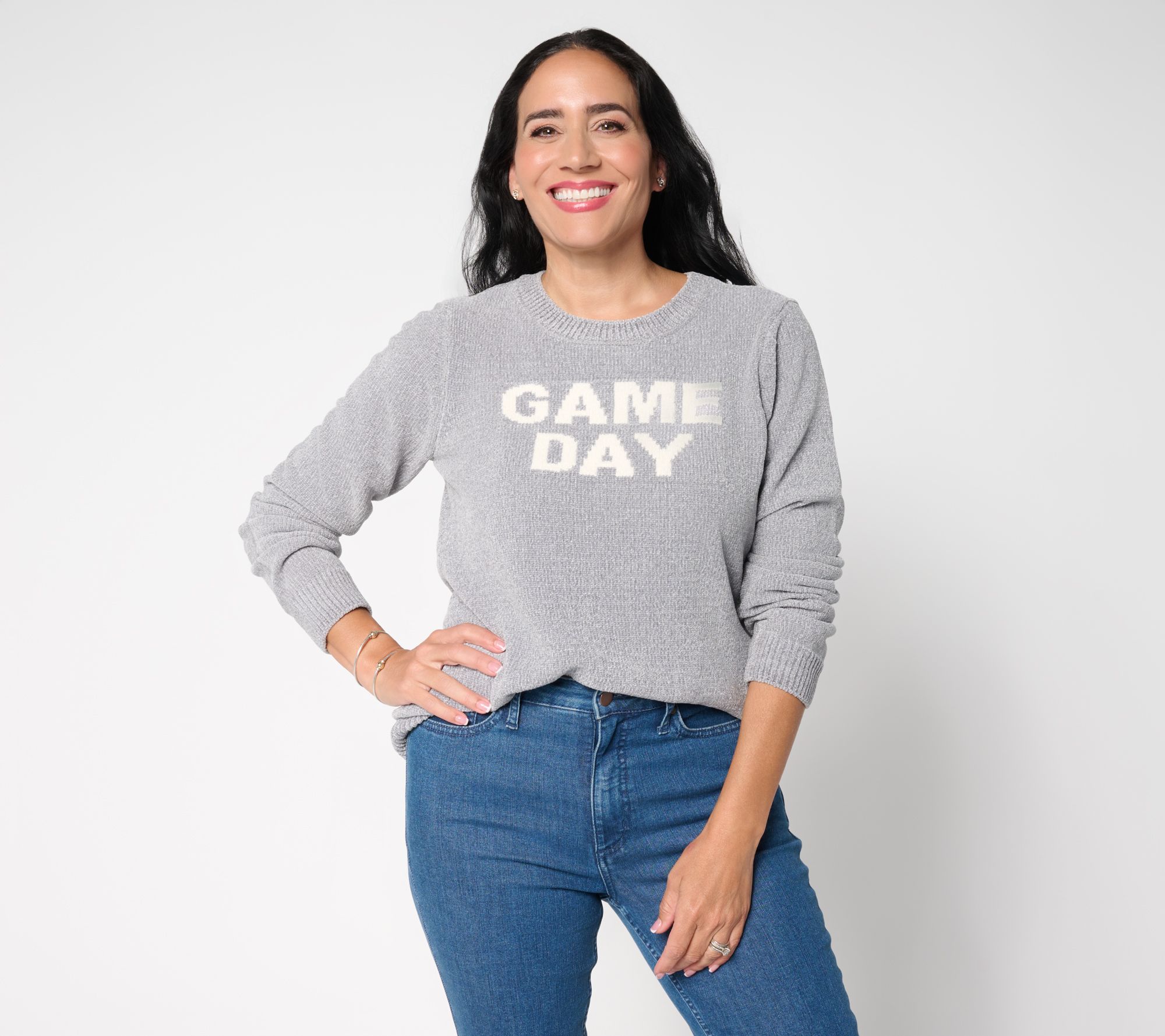 AnyBody Chenille Crewneck Message Sweater