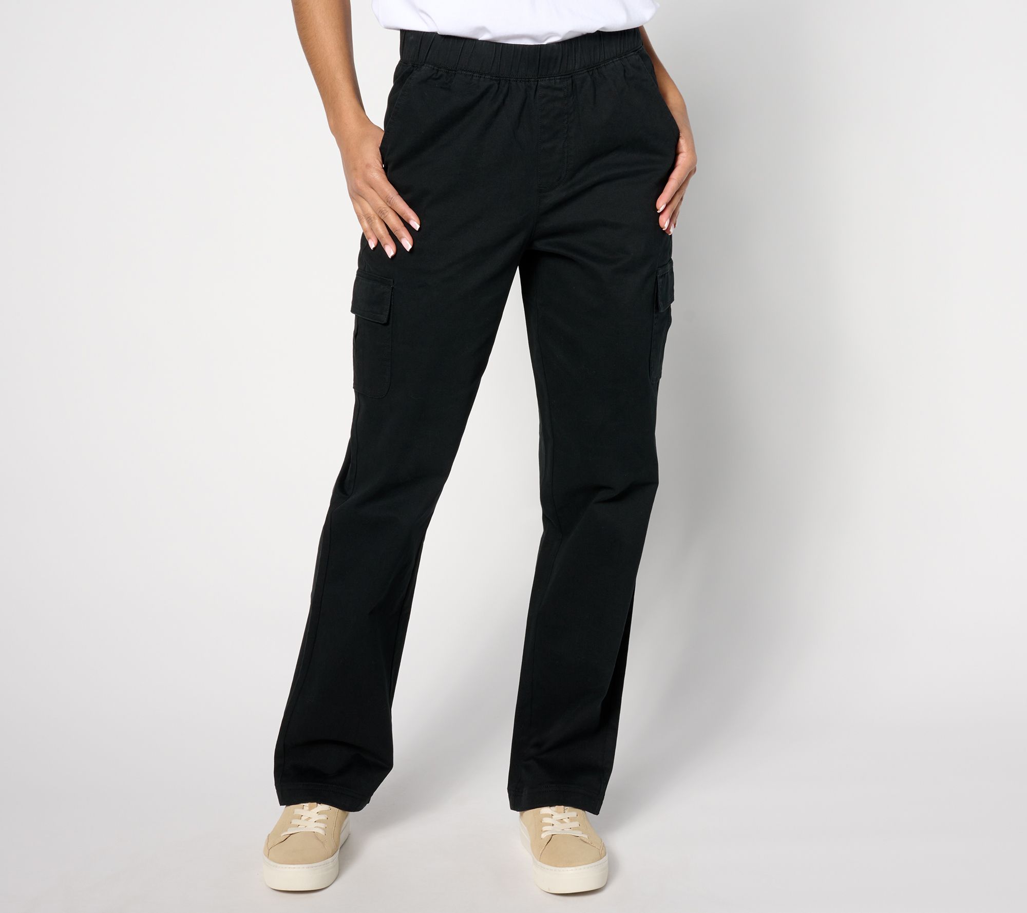 "As Is" Denim & Co. Petite EasyWear Twill Pull On Cargo Straight Pants